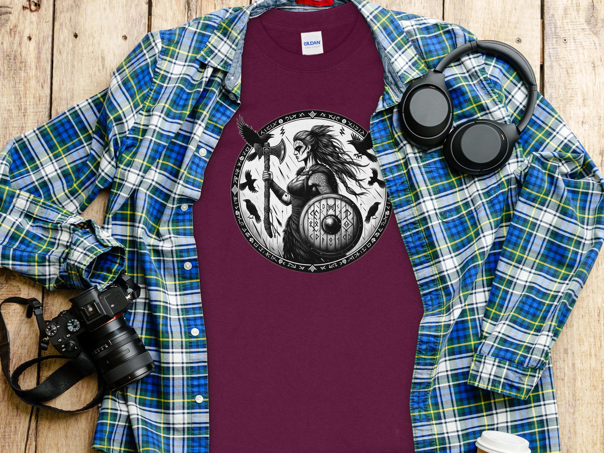 Viking Shield Maiden - Coloured Gildan Long Sleeve Realistic Norse Talisman Men Women Unisex Valhalla Tee Graphic Design