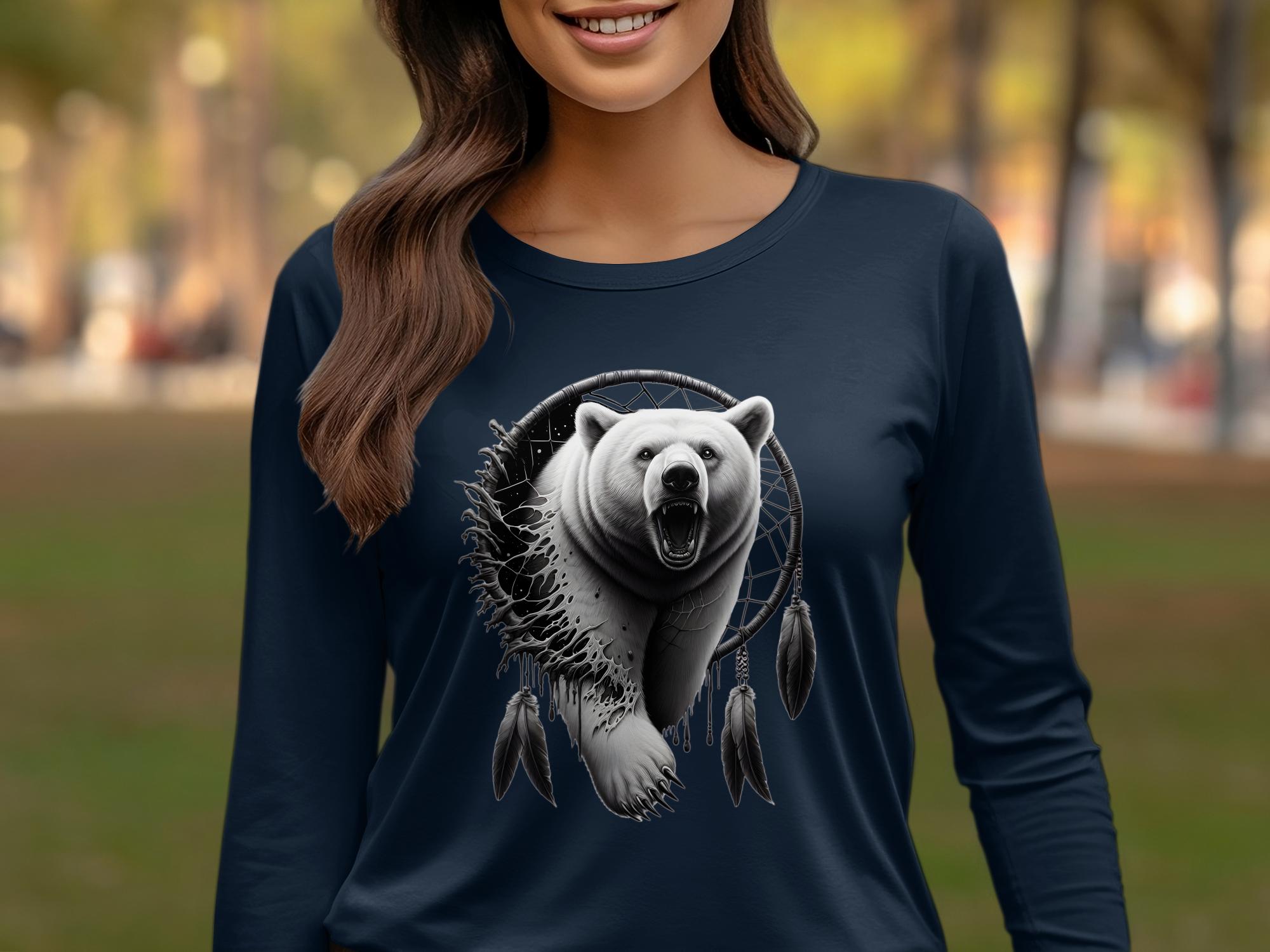 Dreamcatcher Bear - Coloured Gildan Long Sleeve Realistic Native American Talisman Unisex Mythology Tee Graphic Design