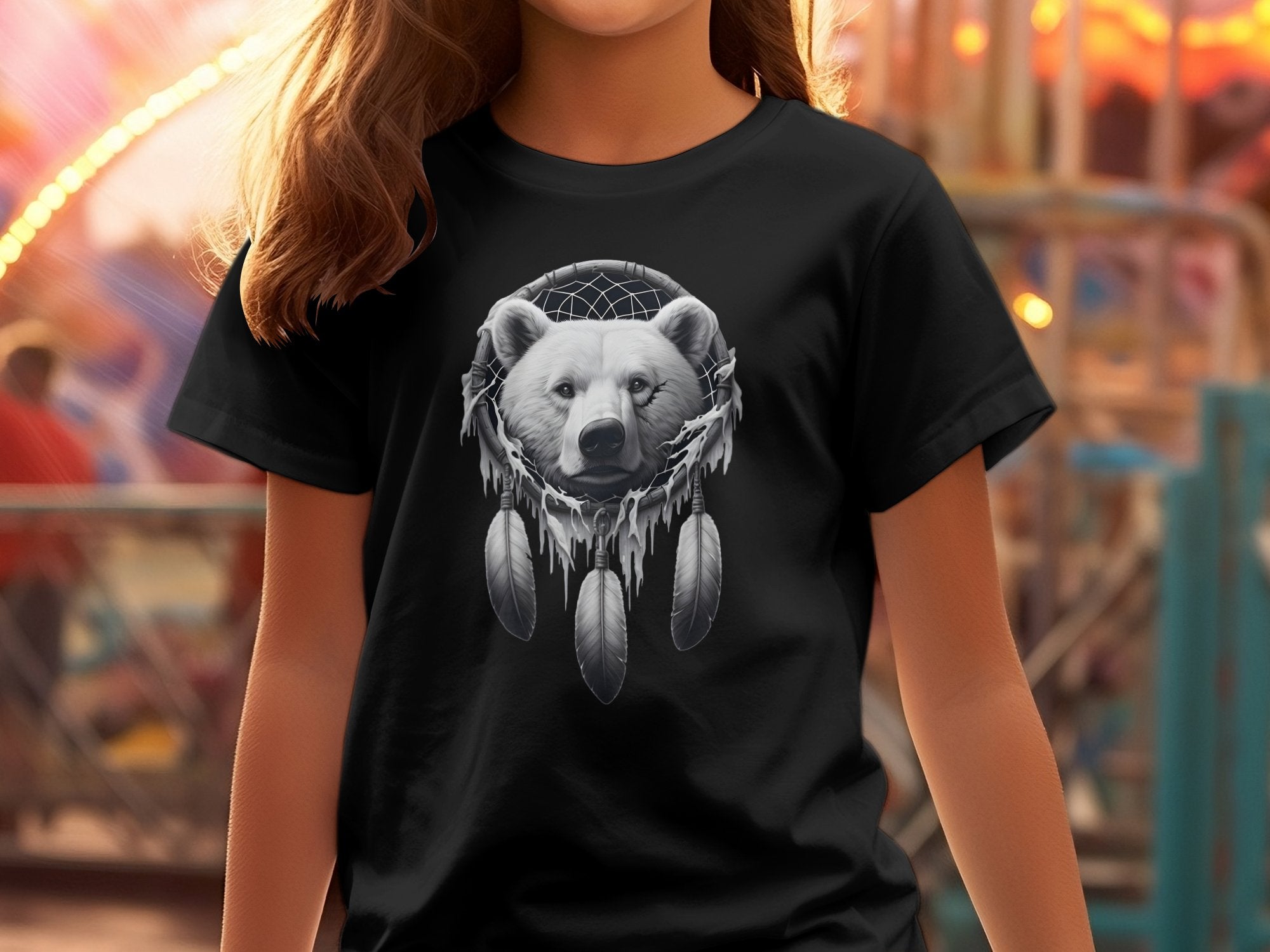 Dreamcatcher Bear - Coloured Gildan Kids T Shirt Realistic Native American Talisman Unisex Mythology Tee Graphic Design