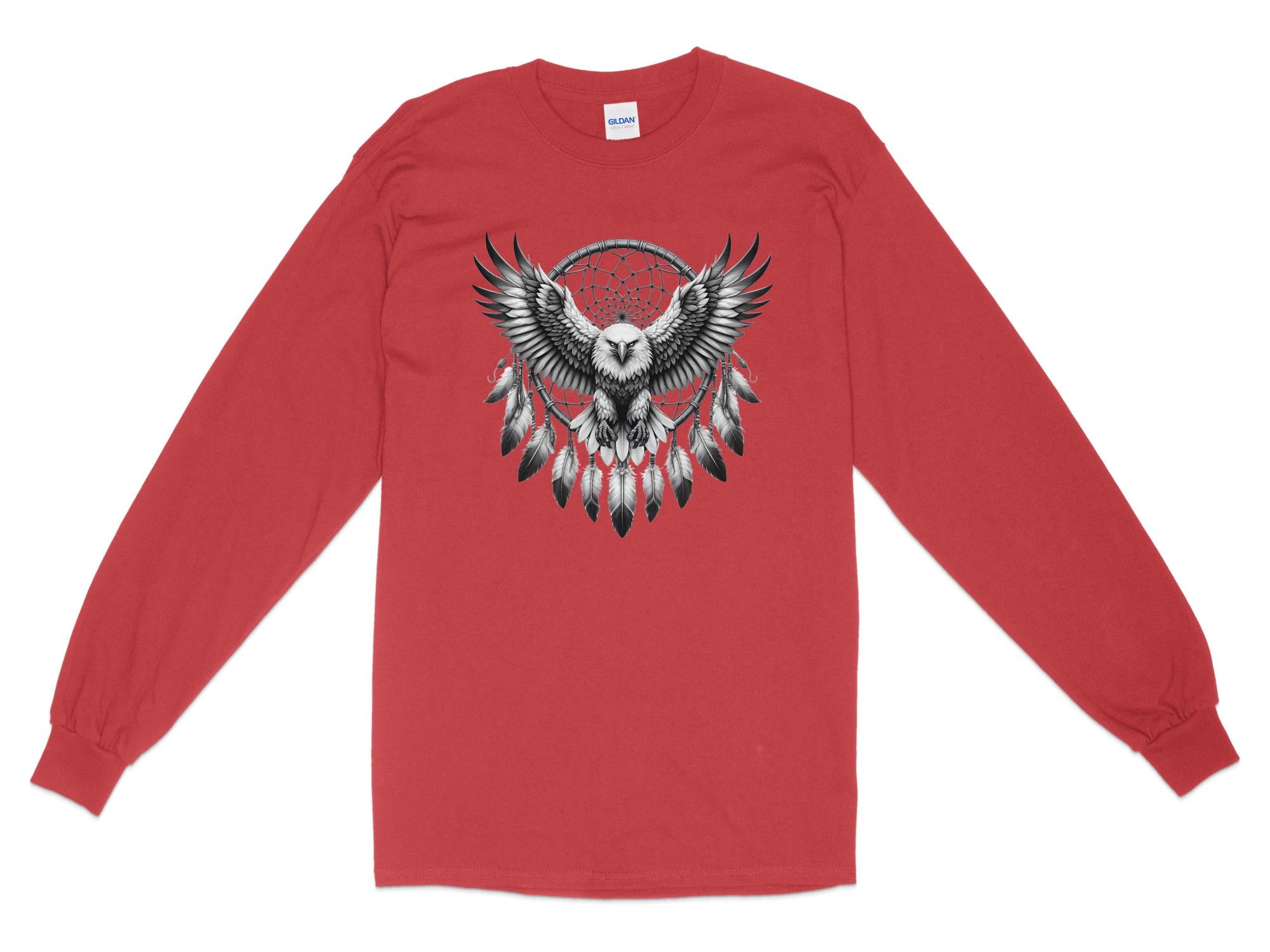 Dreamcatcher Eagle - Coloured Gildan Long Sleeve Realistic Native American Talisman Unisex Mythology Tee Graphic Design