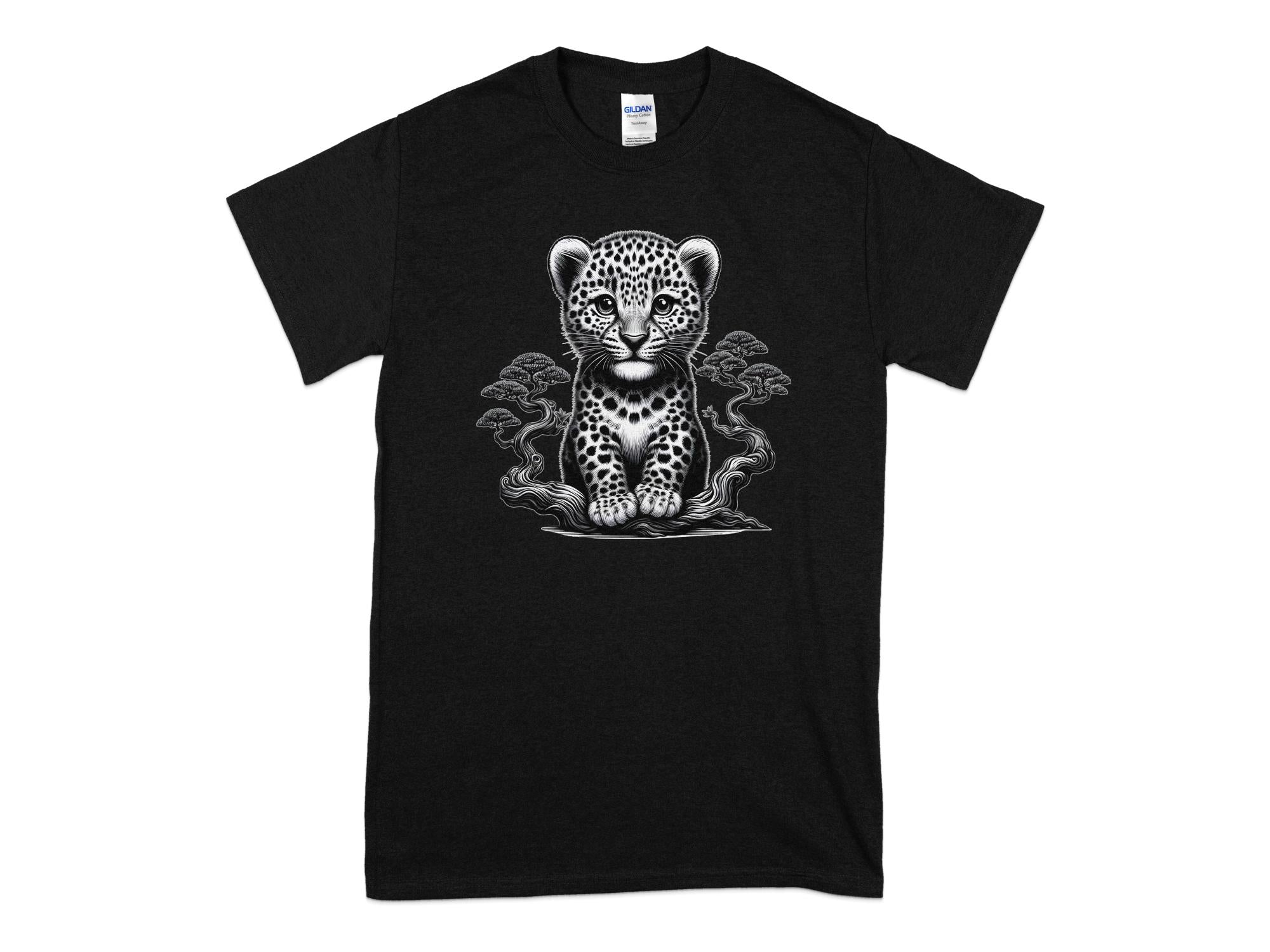 Leopard Bonsai - Coloured Gildan T-Shirt Realistic Animal Talisman Unisex Cute Tee Graphic Design