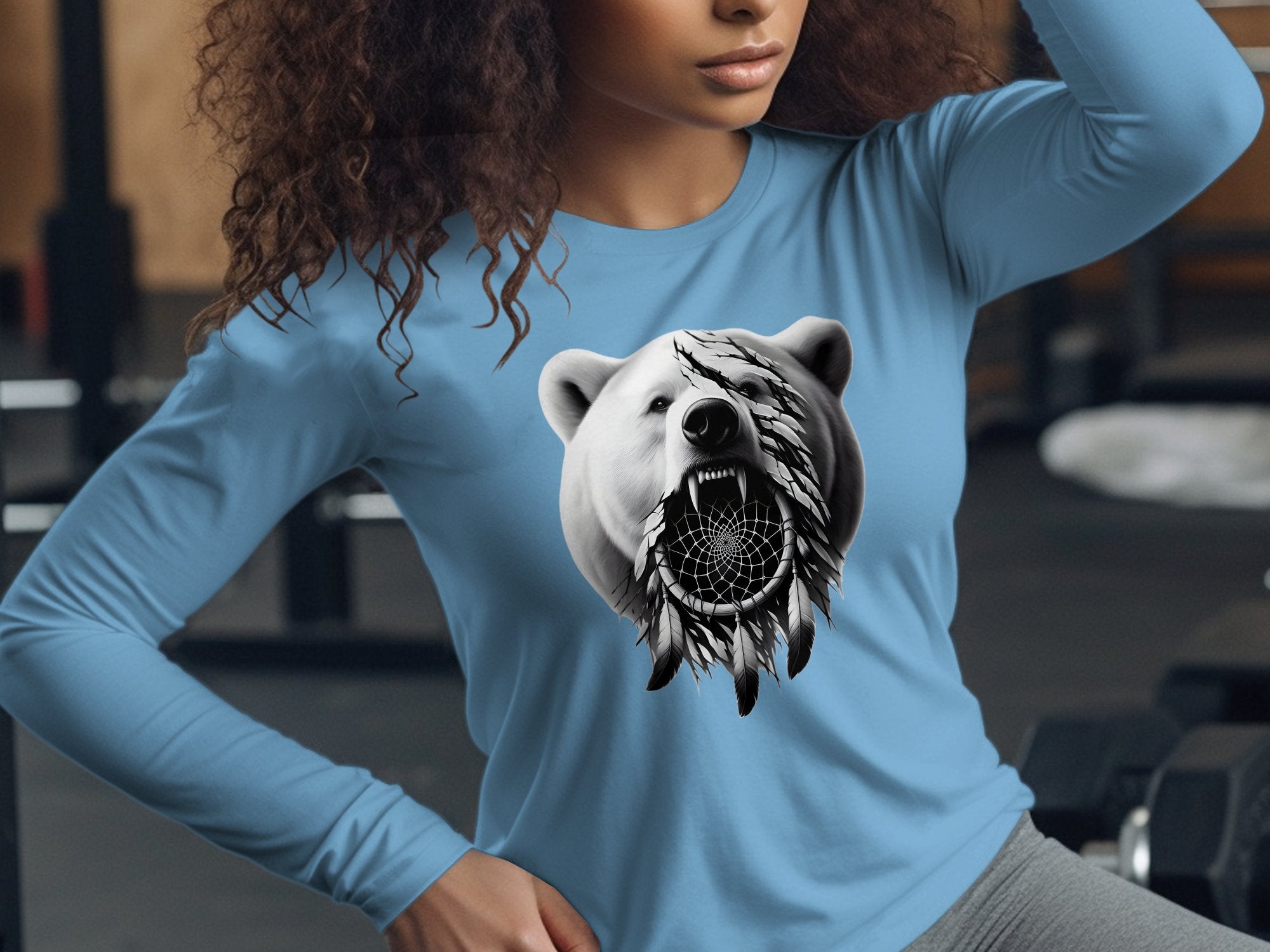 Dreamcatcher Bear - Coloured Gildan Long Sleeve Realistic Native American Talisman Unisex Mythology Tee Graphic Design