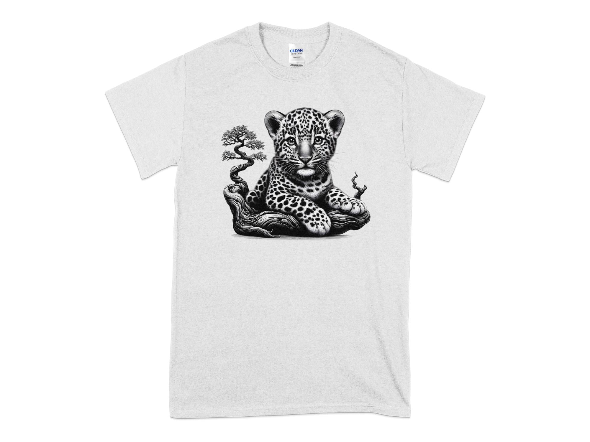 Leopard Bonsai - Coloured Gildan T-Shirt Realistic Animal Talisman Unisex Cute Tee Graphic Design