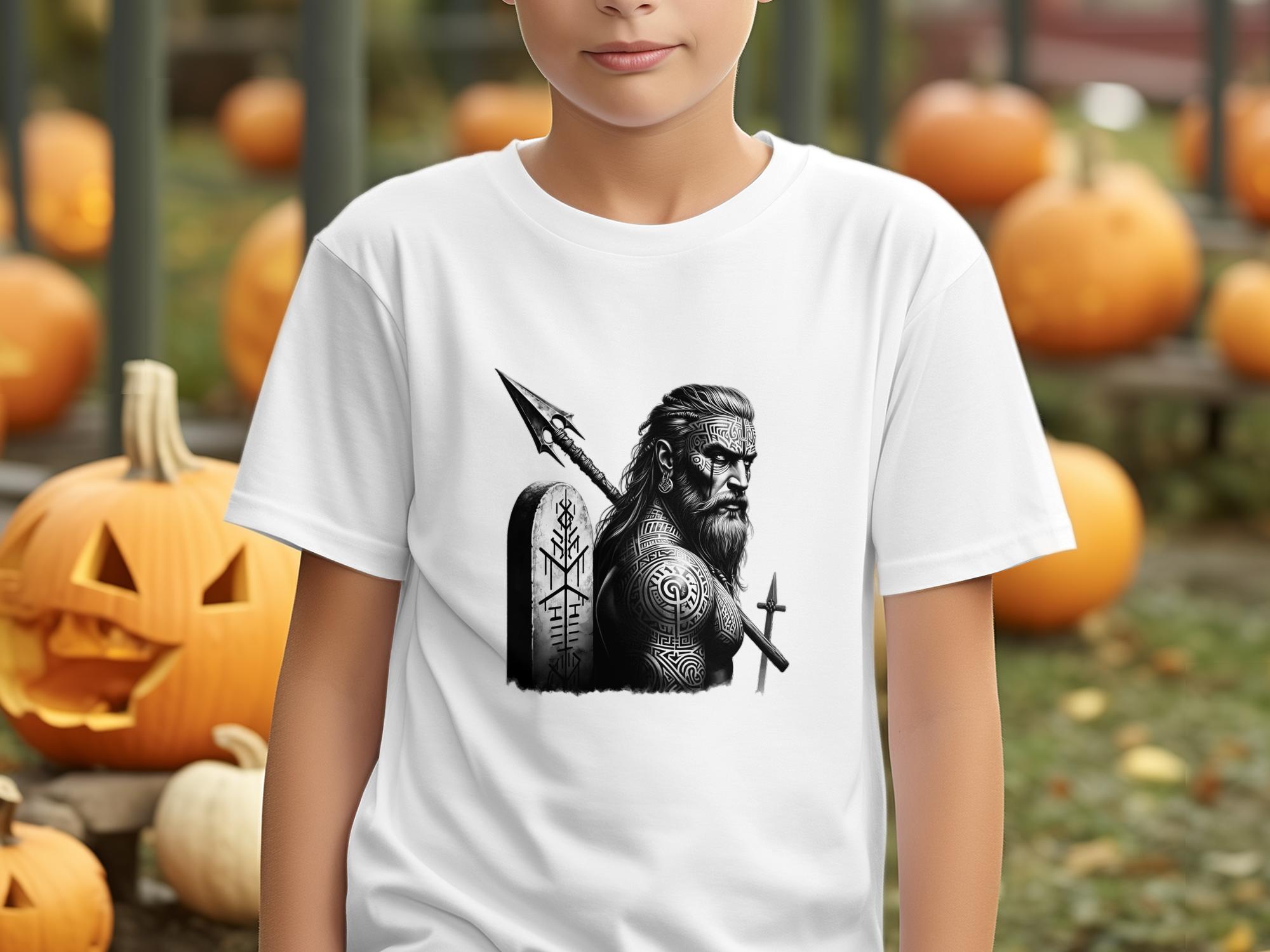 Viking Heroism - Coloured Gildan Kids T-Shirt Realistic Norse Talisman Unisex Valhalla Tee Graphic Design