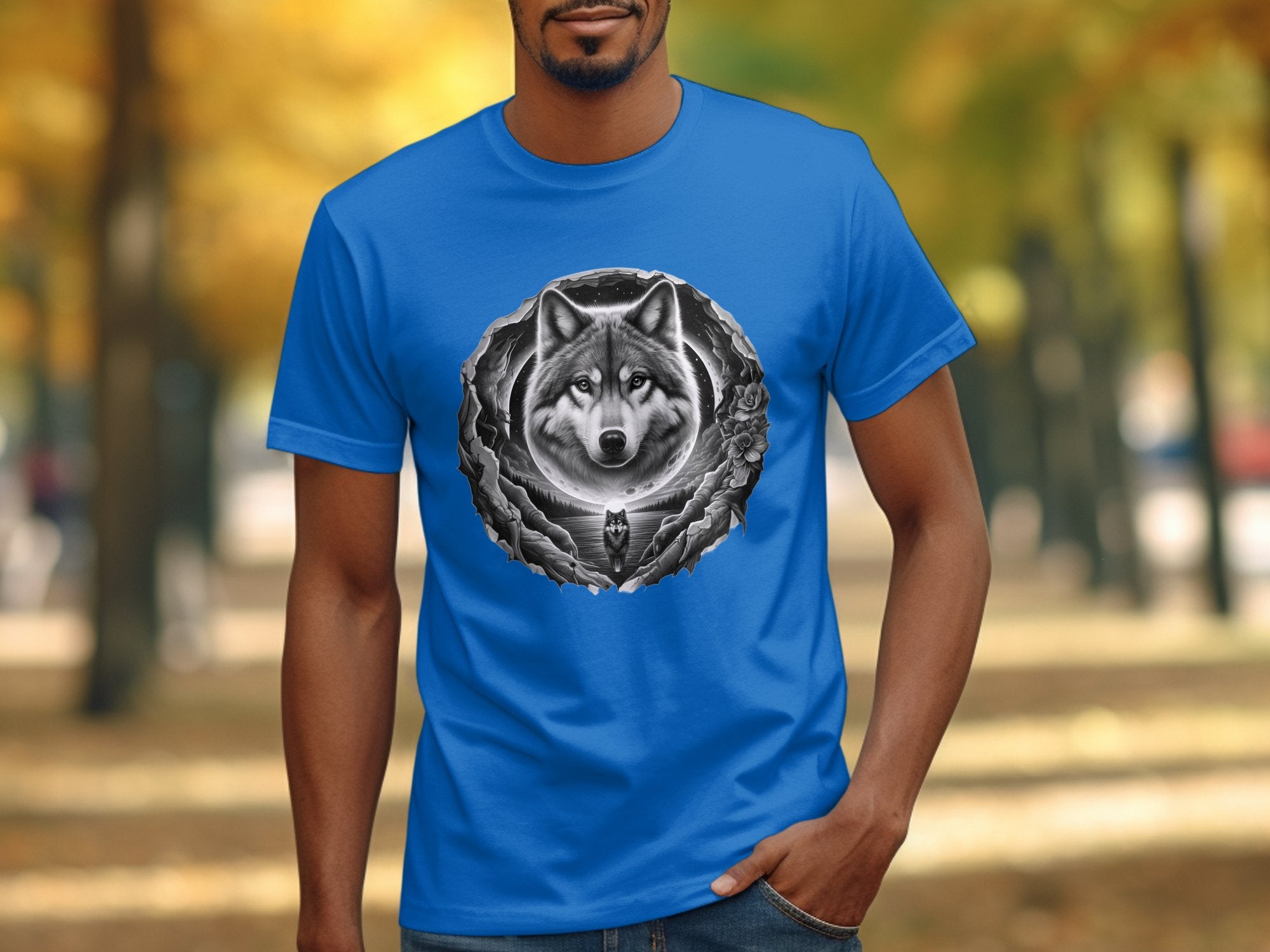 Moon Wolf - Coloured Gildan T-Shirt Realistic Animal Talisman Unisex Mythology Tee Graphic Design