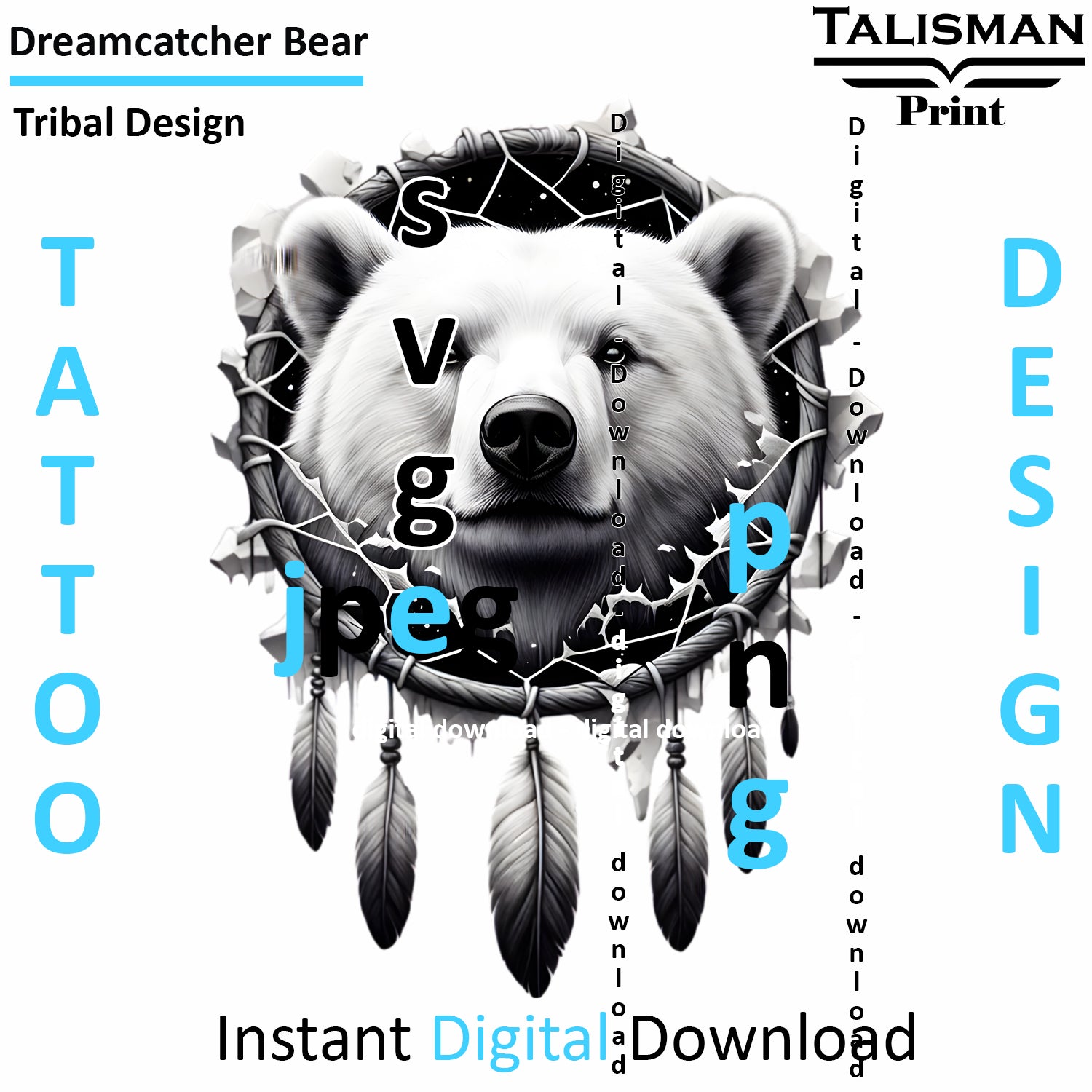 Dreamcatcher Bear - Digital Art | PNG, JPEG & SVG | Instant Download for Apparel, Décor and Wall Art