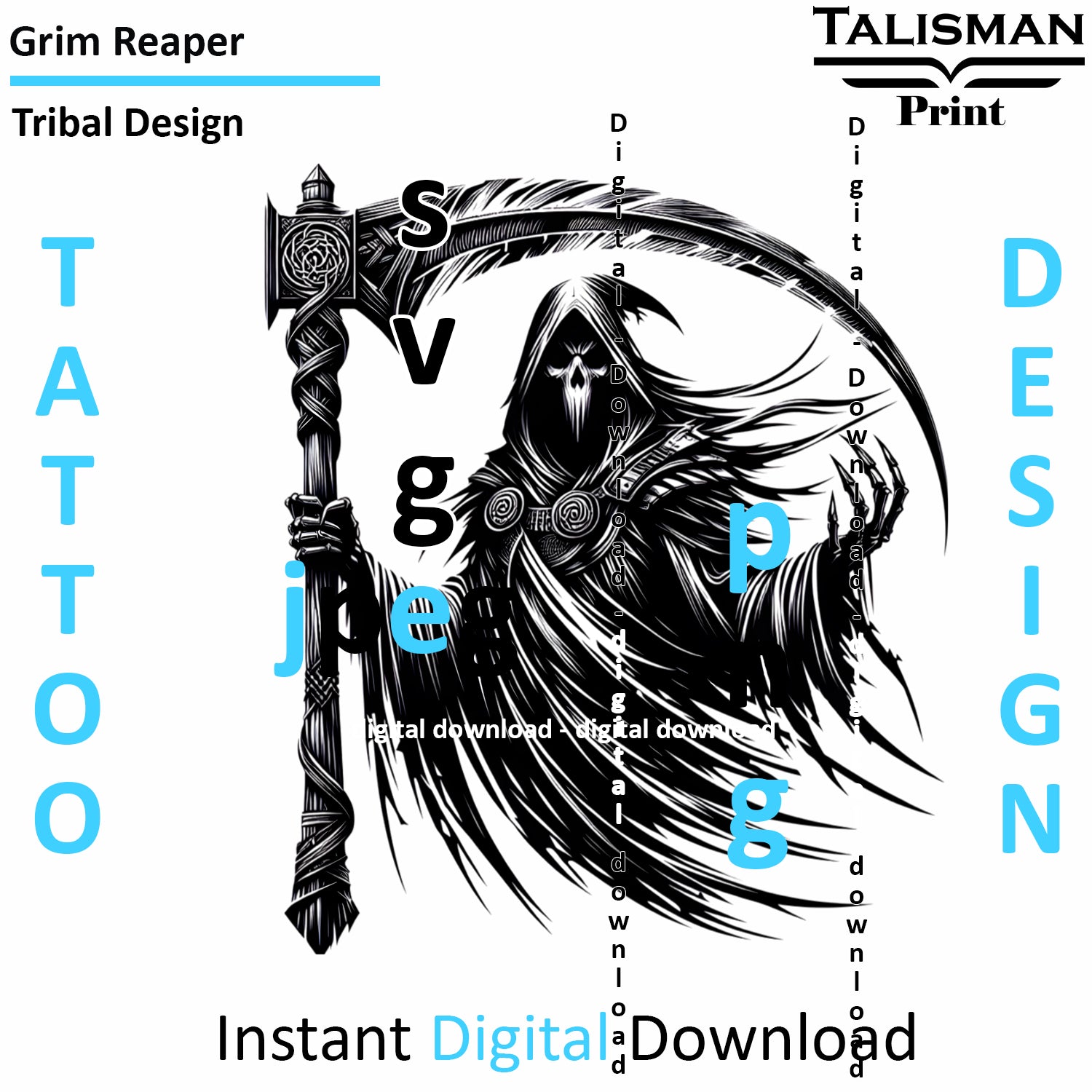 Grim Reaper - Digital Art | PNG, JPEG & SVG | Instant Download for Apparel, Décor and Wall Art