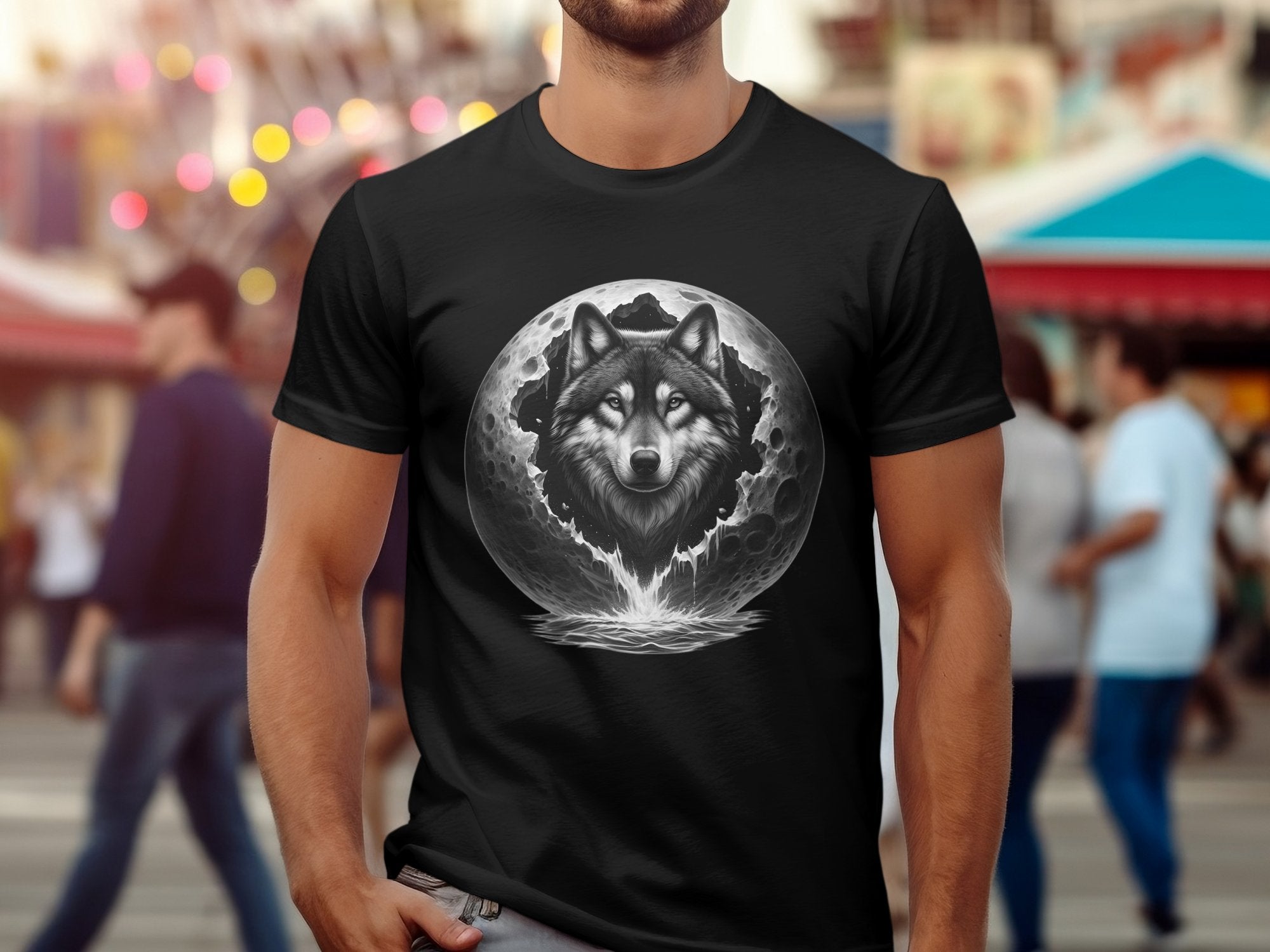 Moon Wolf - Coloured Gildan T-Shirt Realistic Animal Talisman Unisex Mythology Tee Graphic Design