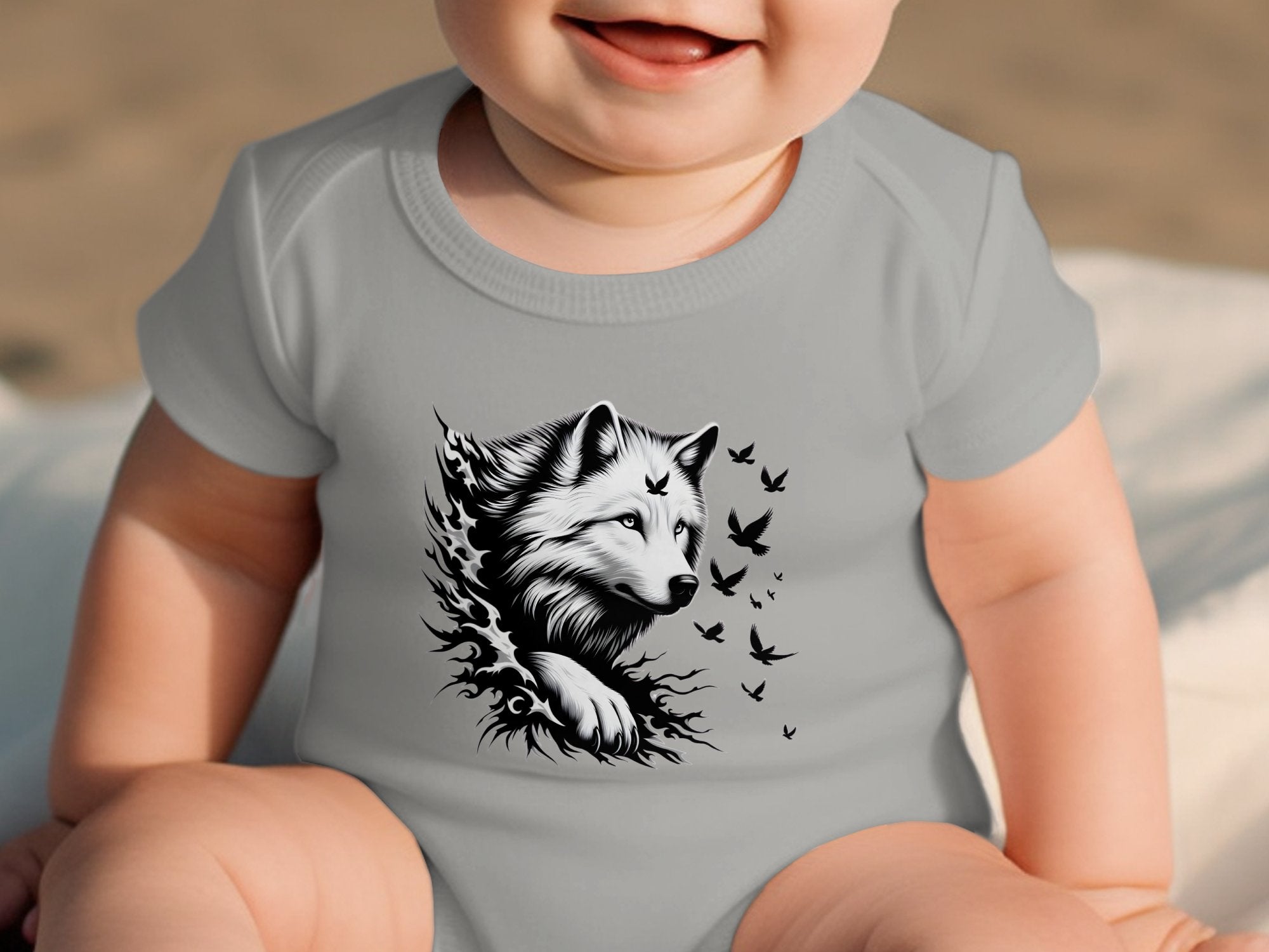 Wolf x Doves - Coloured Toddler Bodysuit Realistic Animal Talisman Unisex Tee Graphic Design