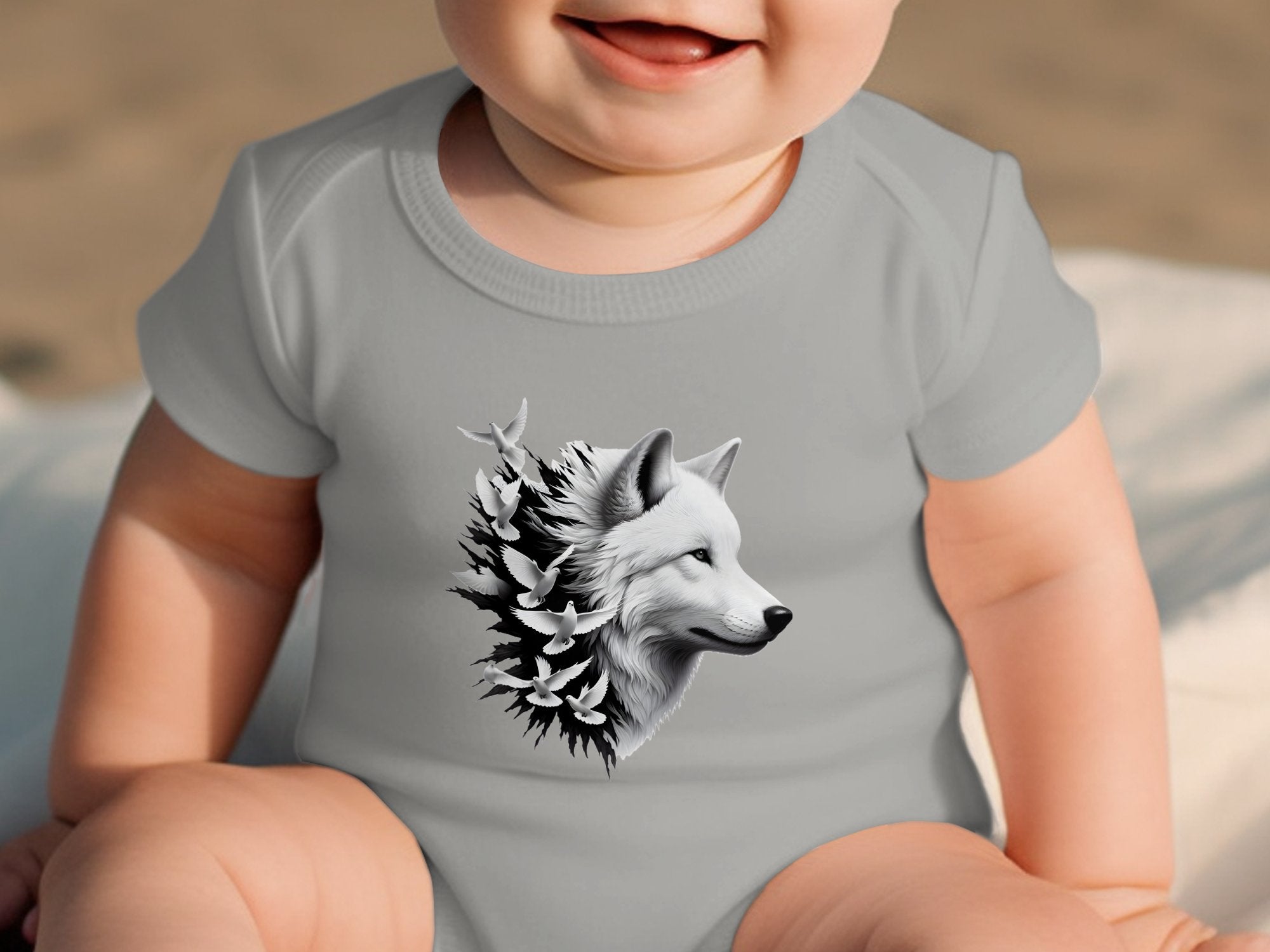 Wolf x Doves - Coloured Toddler Bodysuit Realistic Animal Talisman Unisex Tee Graphic Design