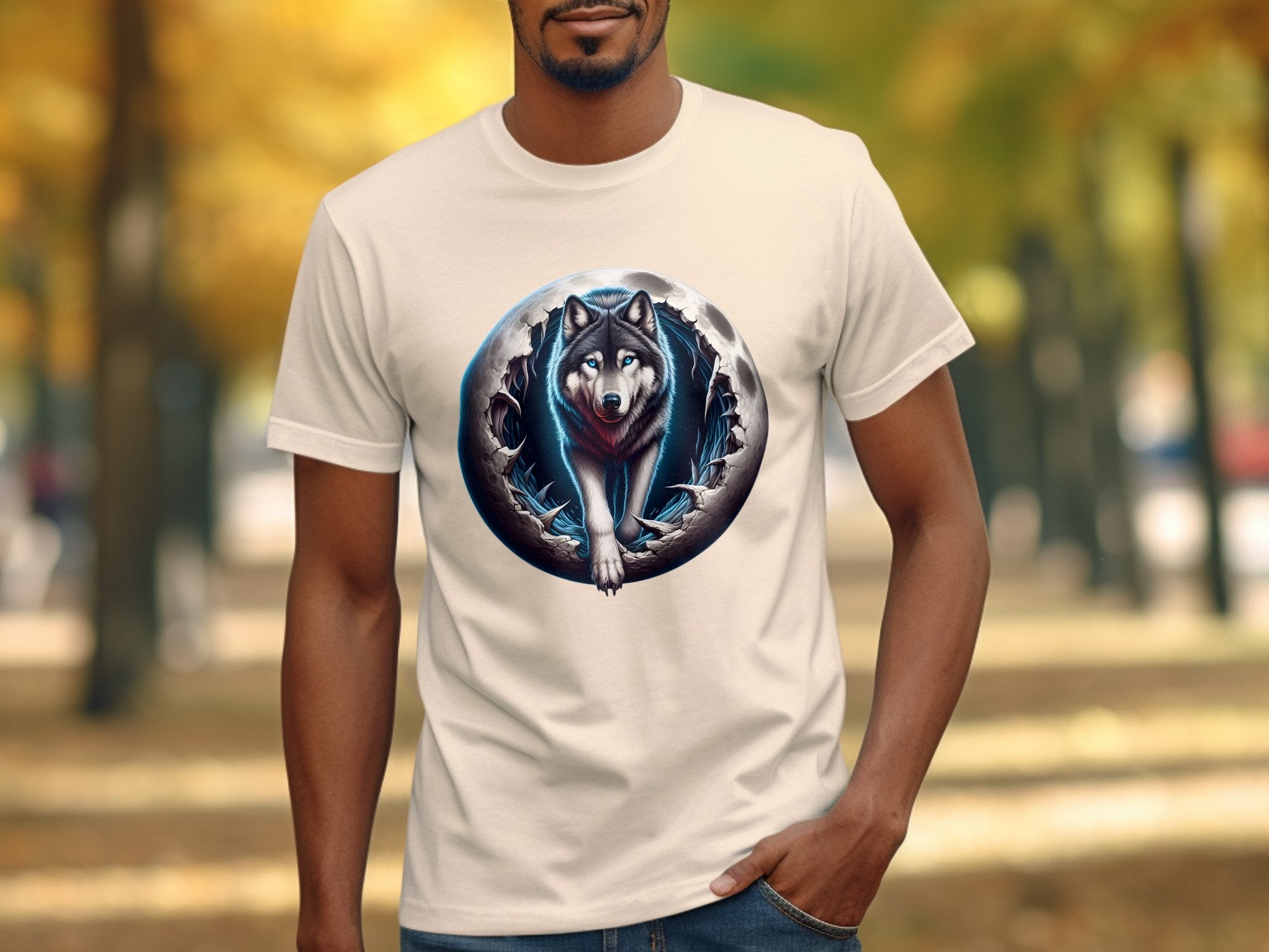 Moon Wolf - T-Shirt Realistic Full Colour Animal Talisman Unisex Mythology Tee Gildan Graphic Design