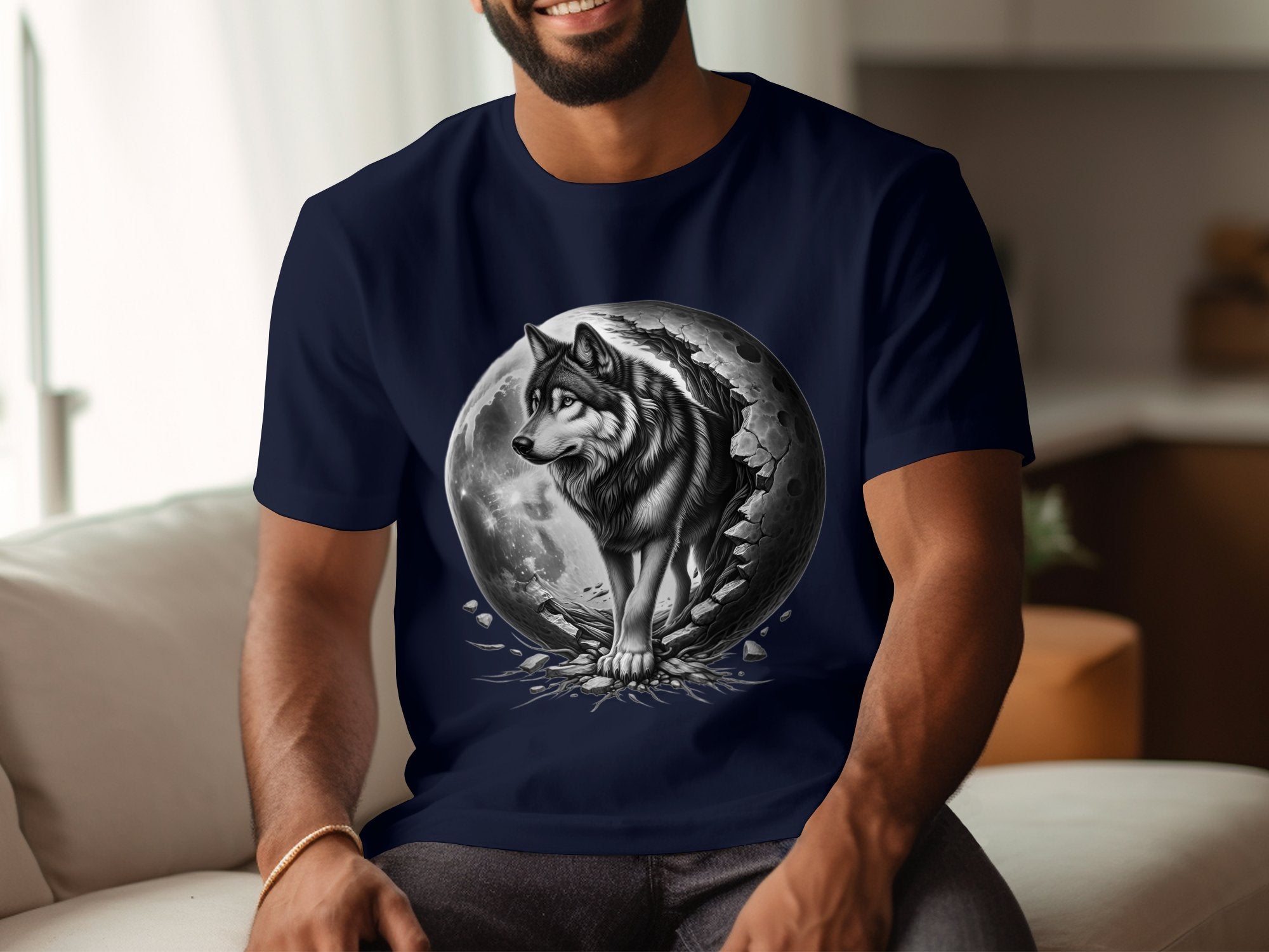 Moon Wolf - Coloured Gildan T-Shirt Realistic Animal Talisman Unisex Mythology Tee Graphic Design