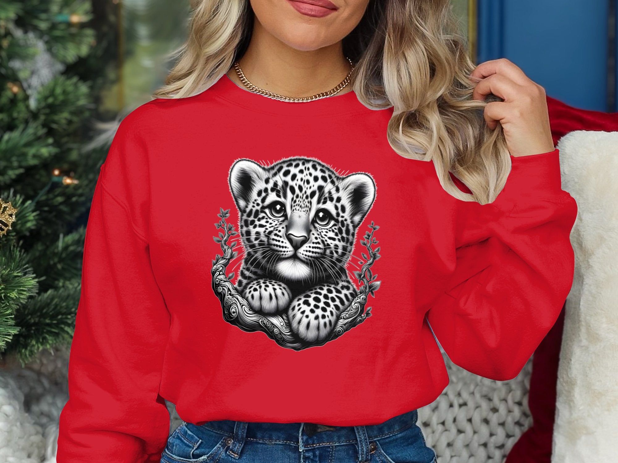 Leopard Bonsai - Coloured Gildan Sweatshirt Realistic Animal Talisman Unisex Cute Tee Graphic Design