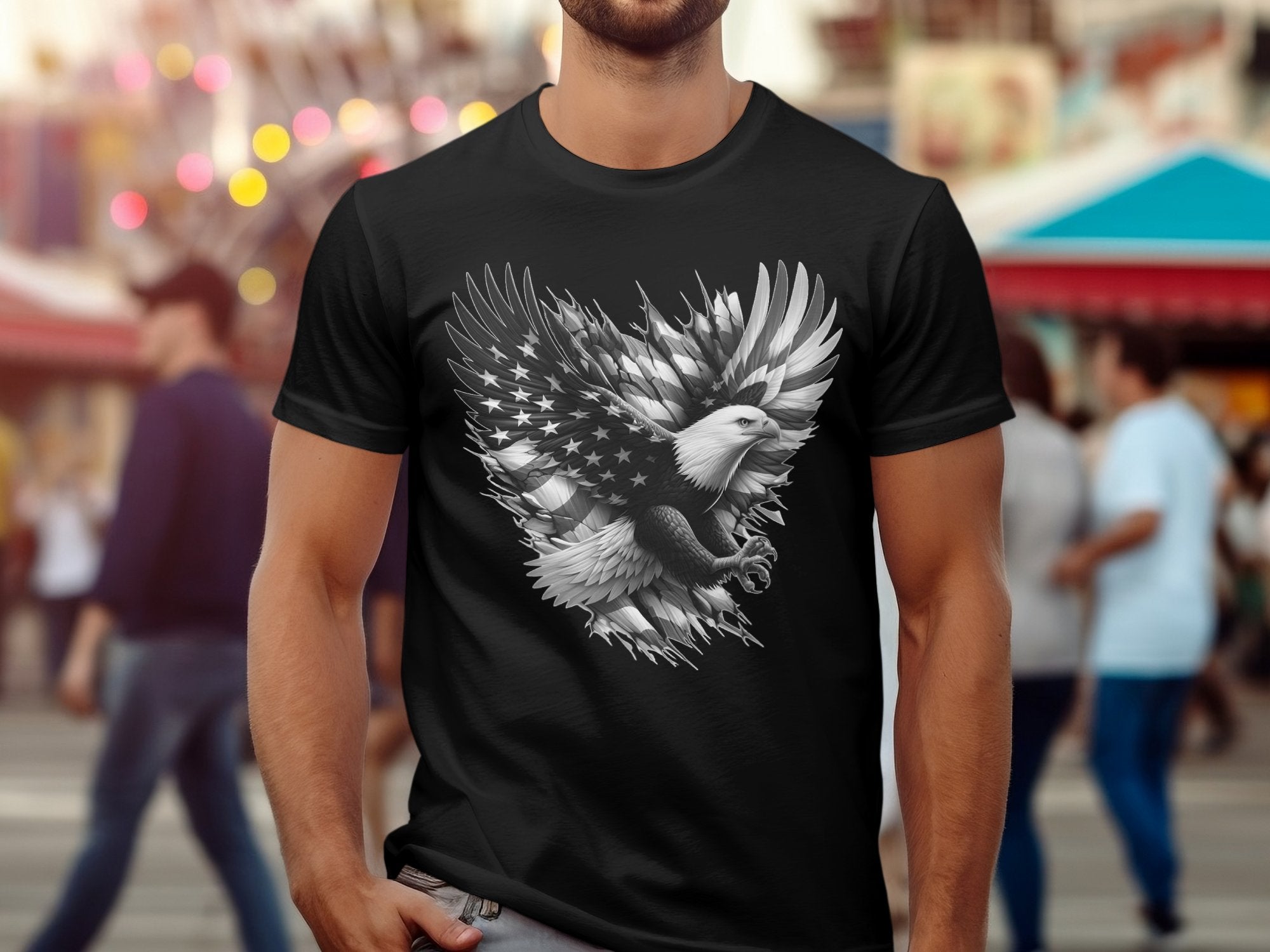 Eagle Patriot - Coloured Gildan T-Shirt Realistic Animal Talisman Unisex Tee Graphic Design