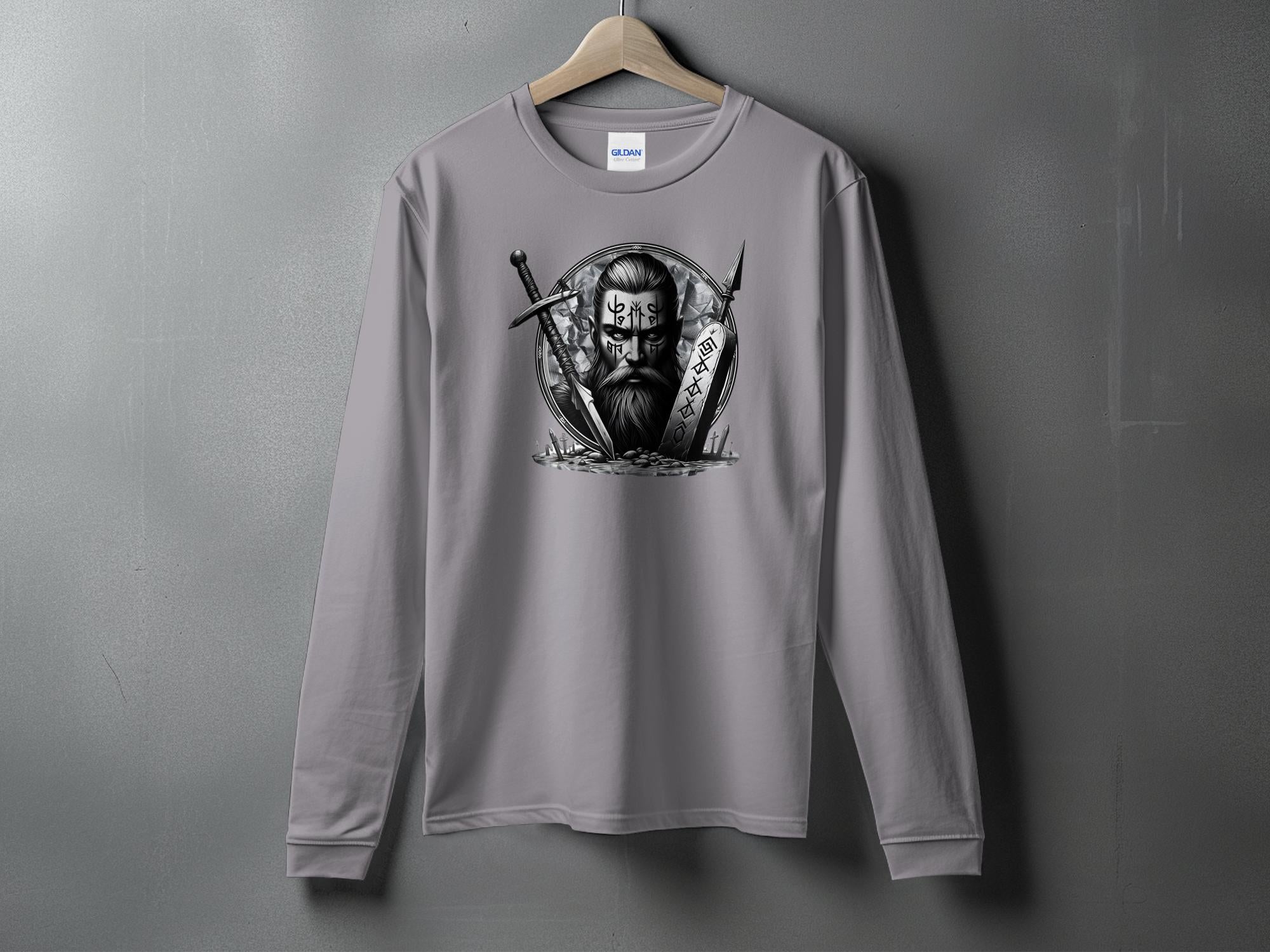 Viking Fortitude - Coloured Gildan Long Sleeve Realistic Norse Talisman Men Women Unisex Valhalla Tee Graphic Design