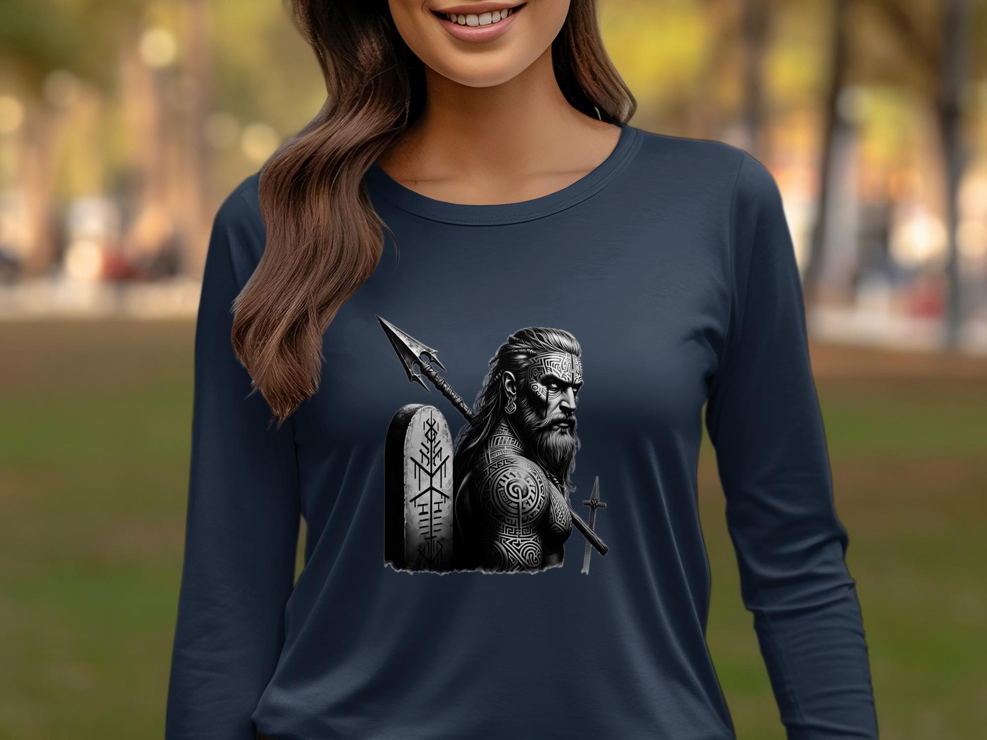 Viking Heroism - Coloured Gildan Long Sleeve Realistic Norse Talisman Men Women Unisex Valhalla Tee Graphic Design