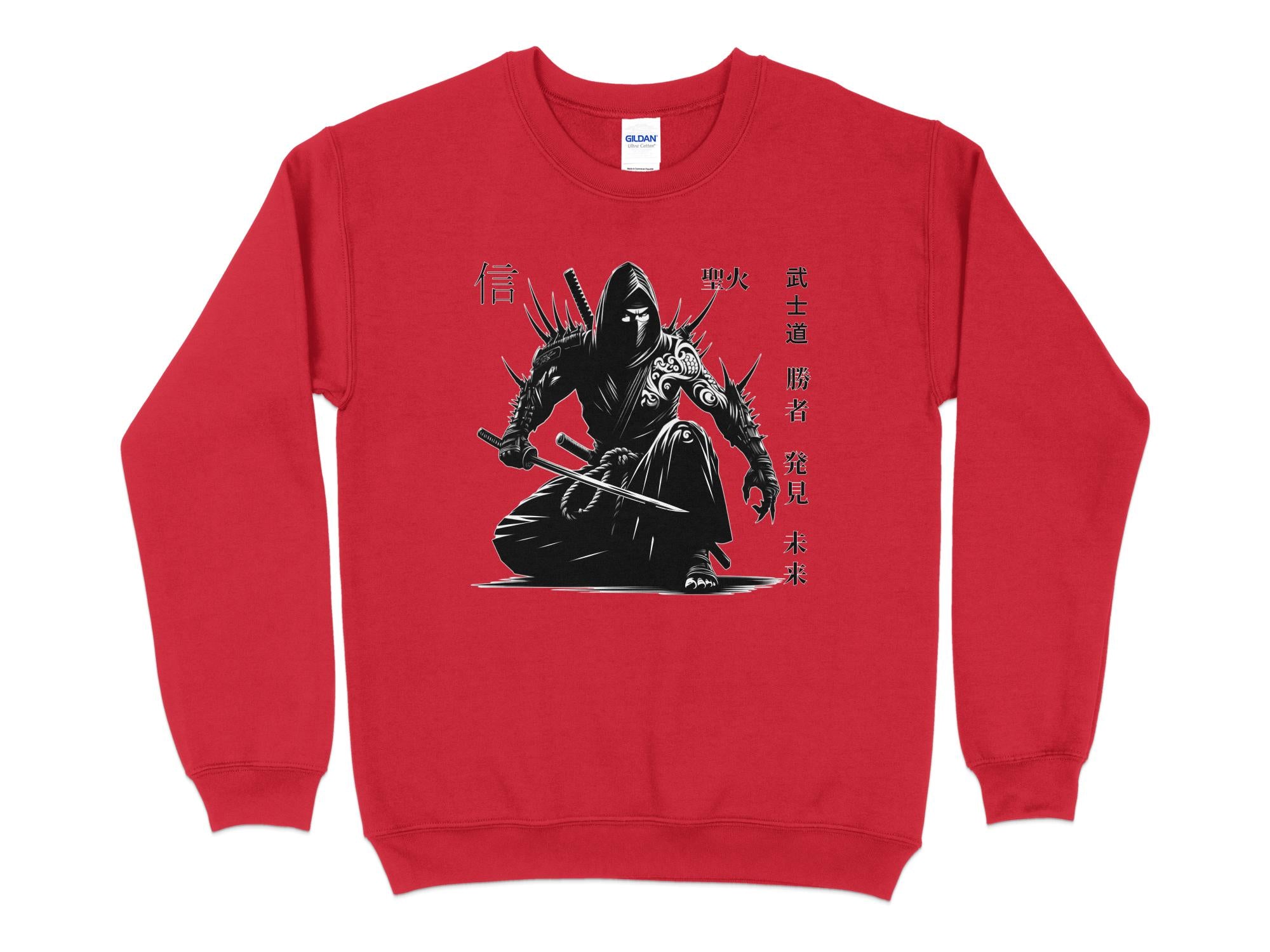 Samurai Ninja - Coloured Gildan Sweatshirt Japanese Talisman Unisex Cultural Symbolic Graphic Design