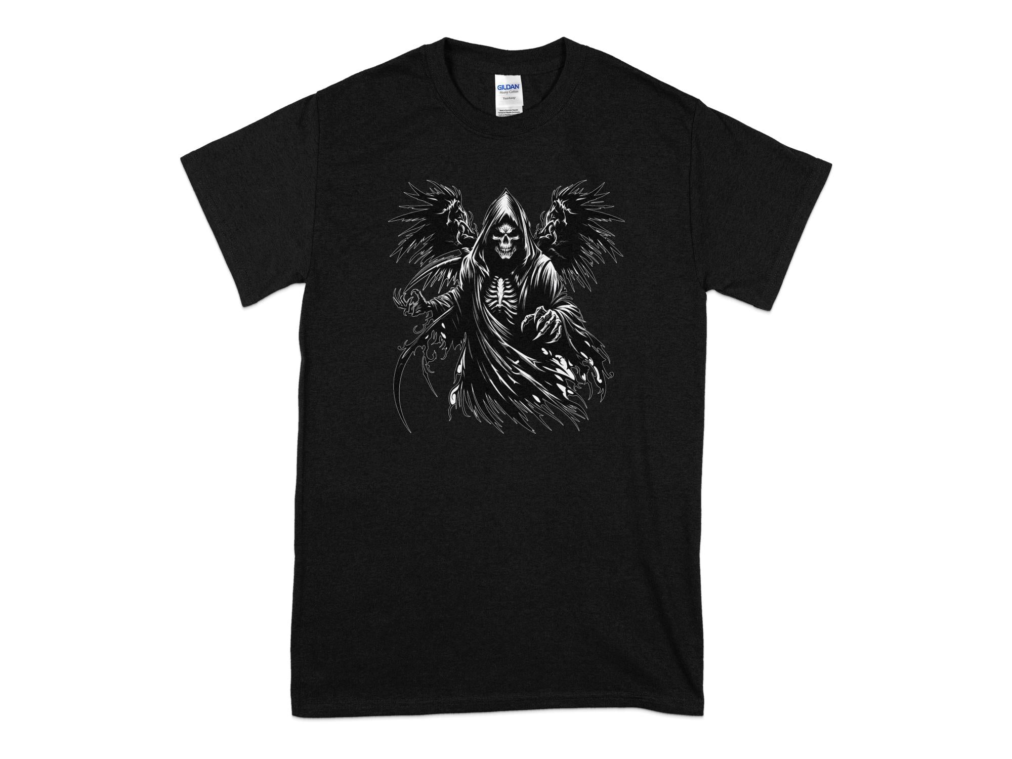 Grim Reaper - Black White Gildan T-Shirt Commemorative Talisman Unisex Tee Graphic Design