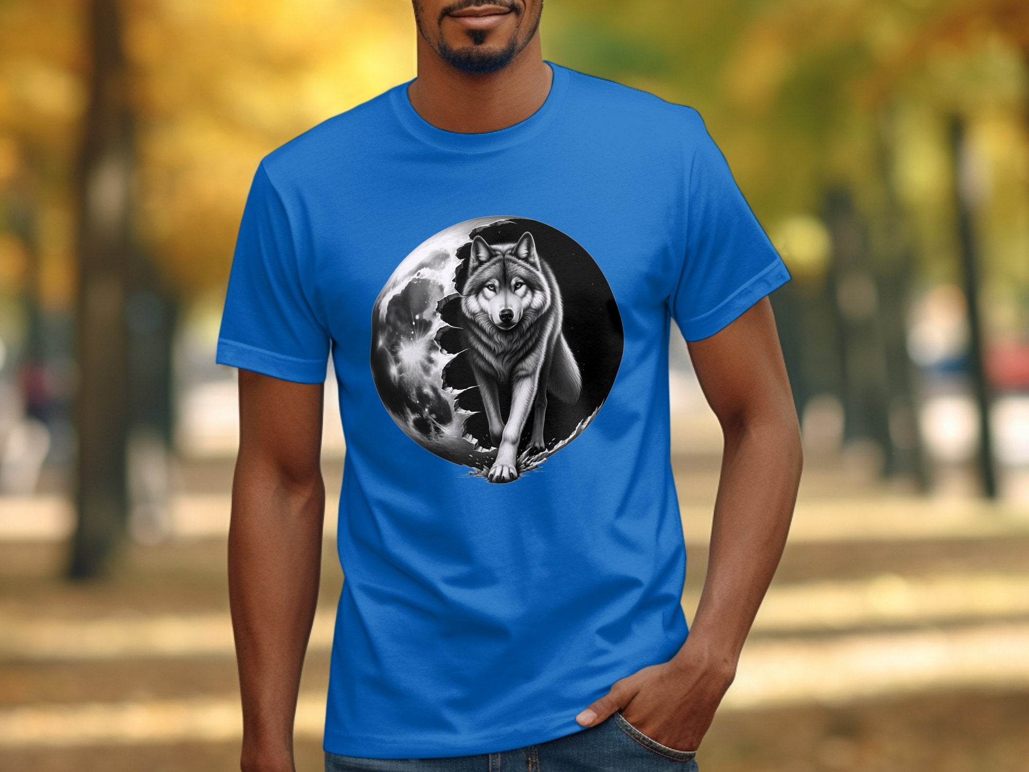 Moon Wolf - Coloured Gildan T-Shirt Realistic Animal Talisman Unisex Mythology Tee Graphic Design