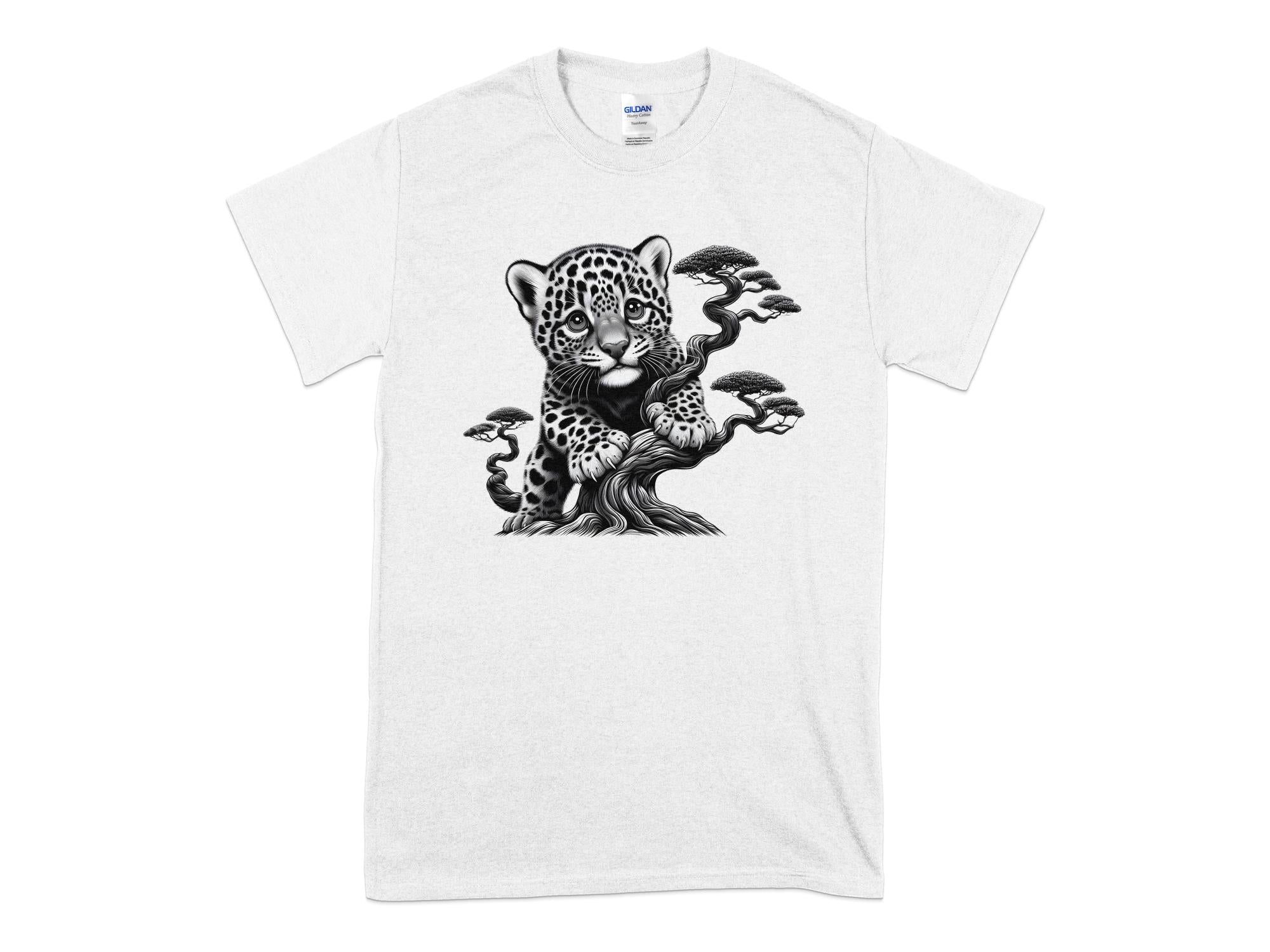 Leopard Bonsai - Coloured Gildan T-Shirt Realistic Animal Talisman Unisex Cute Tee Graphic Design