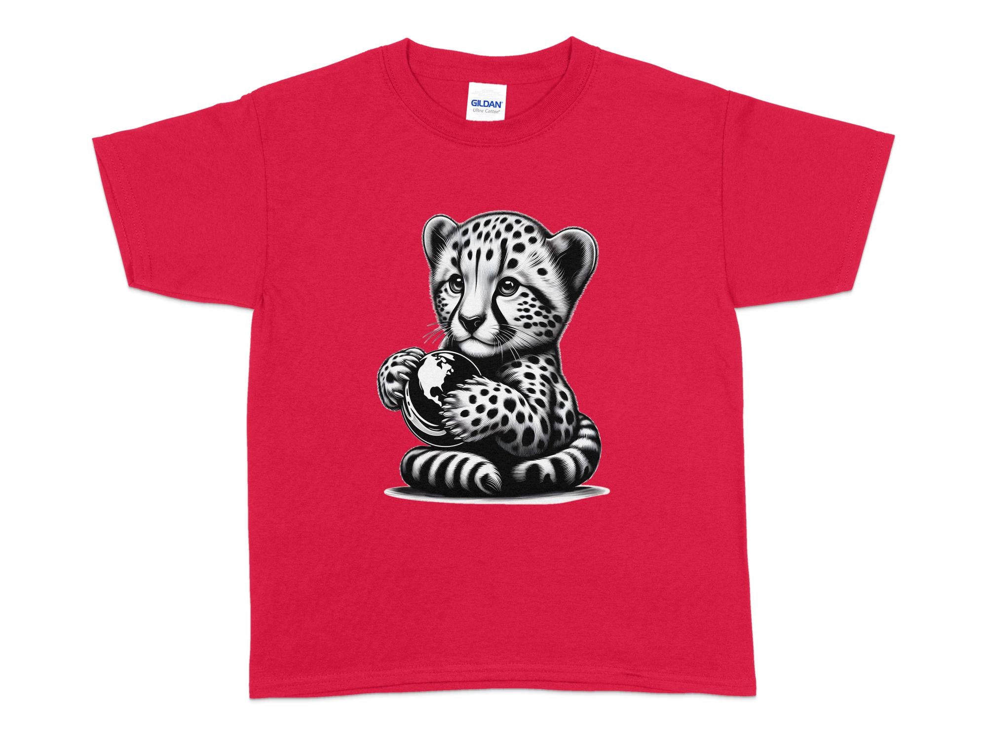 Cheetah World - Coloured Gildan Kids T-Shirt Realistic Animal Talisman Unisex Cute Tee Graphic Design