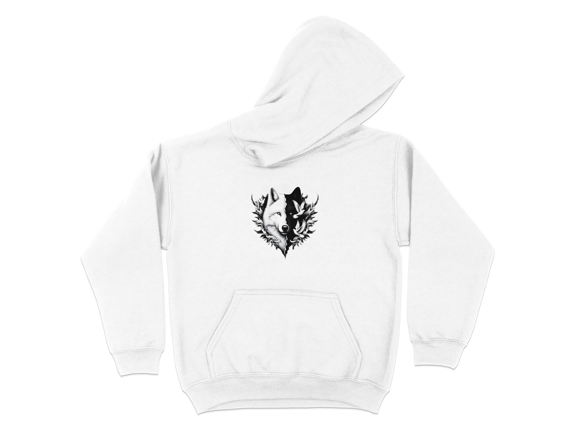 Wolf x Doves - Black White Gildan Hoodie Realistic Animal Talisman Unisex Tee Graphic Design