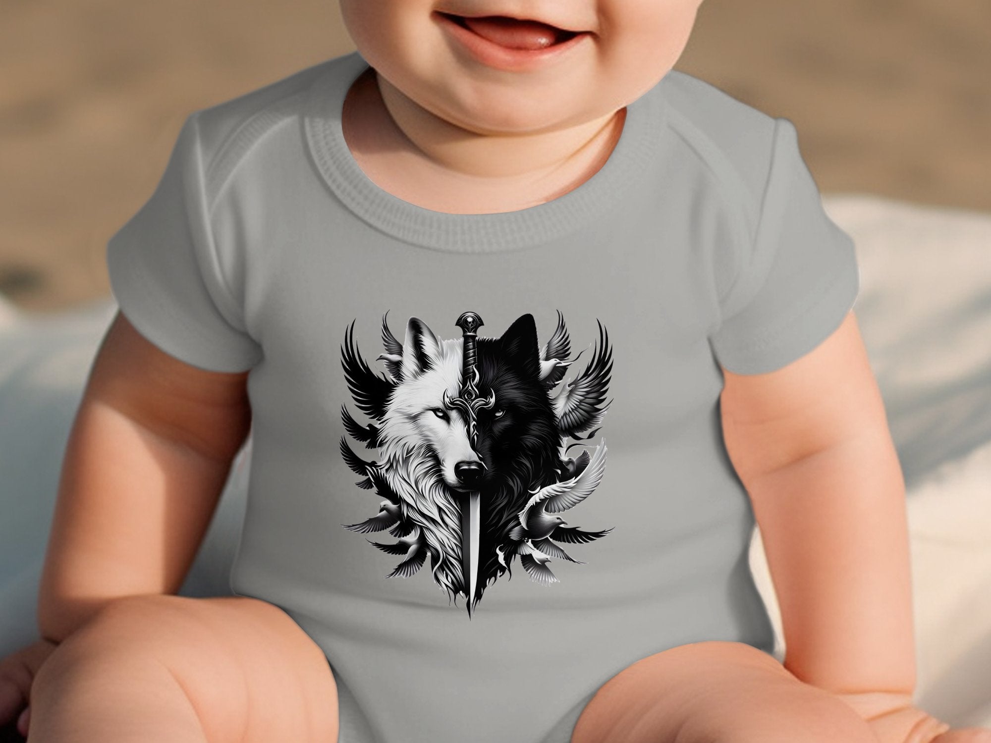 Wolf x Doves - Coloured Toddler Bodysuit Realistic Animal Talisman Unisex Tee Graphic Design