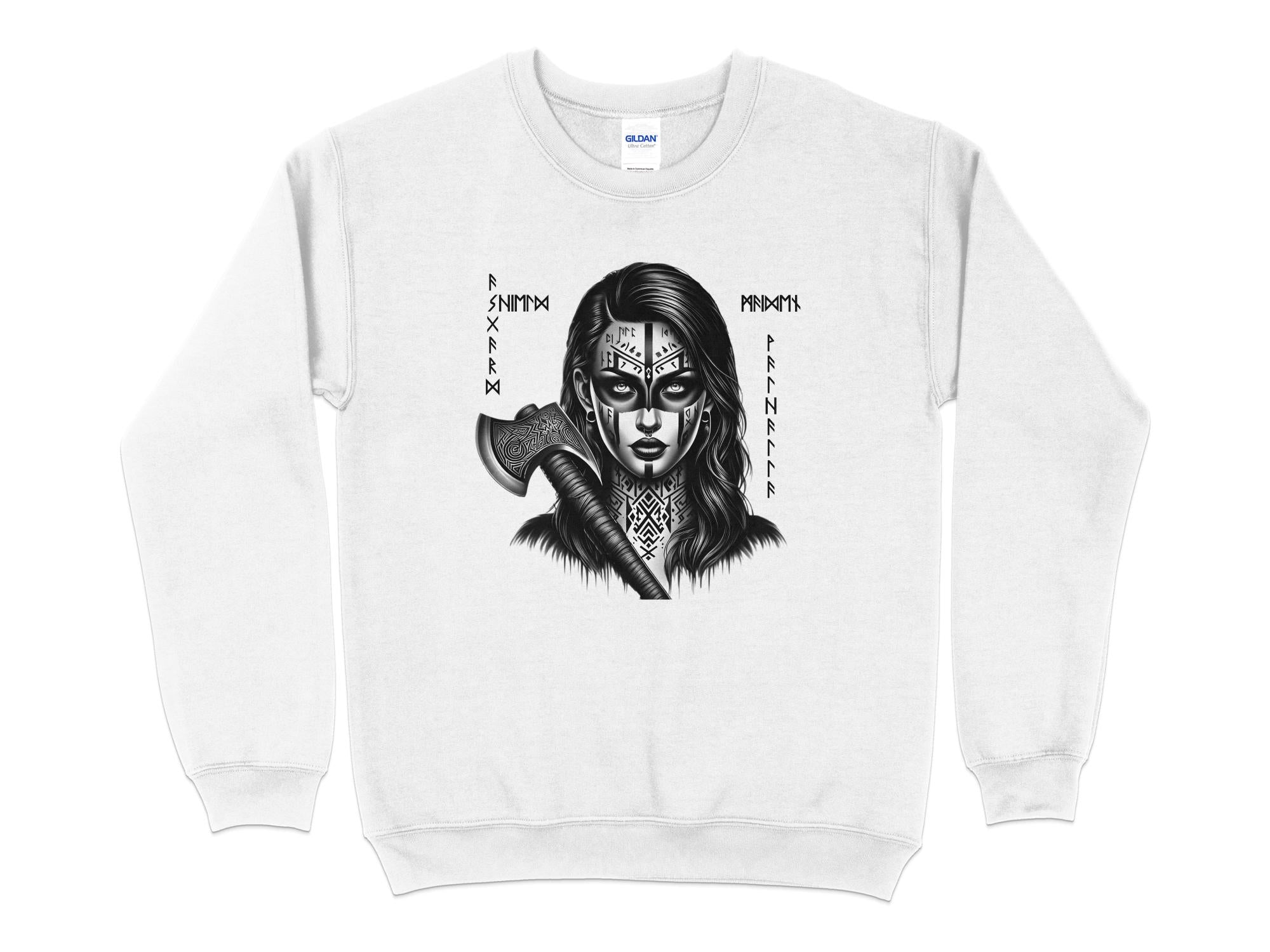 Viking Shield Maiden - Coloured Gildan Sweatshirt Realistic Norse Talisman Men Women Unisex Valhalla Tee Graphic Design