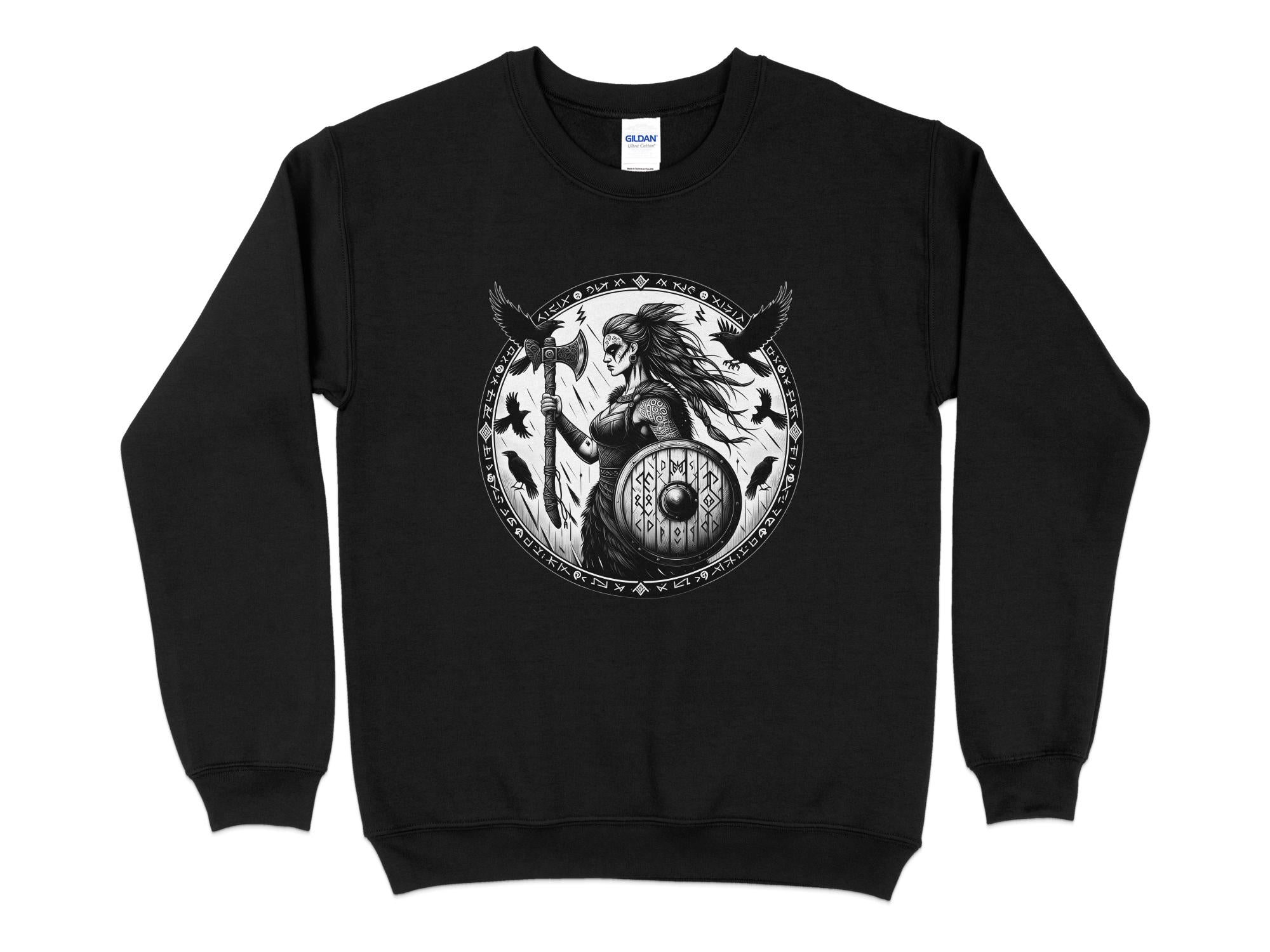 Viking Shield Maiden - Coloured Gildan Sweatshirt Realistic Norse Talisman Men Women Unisex Valhalla Tee Graphic Design