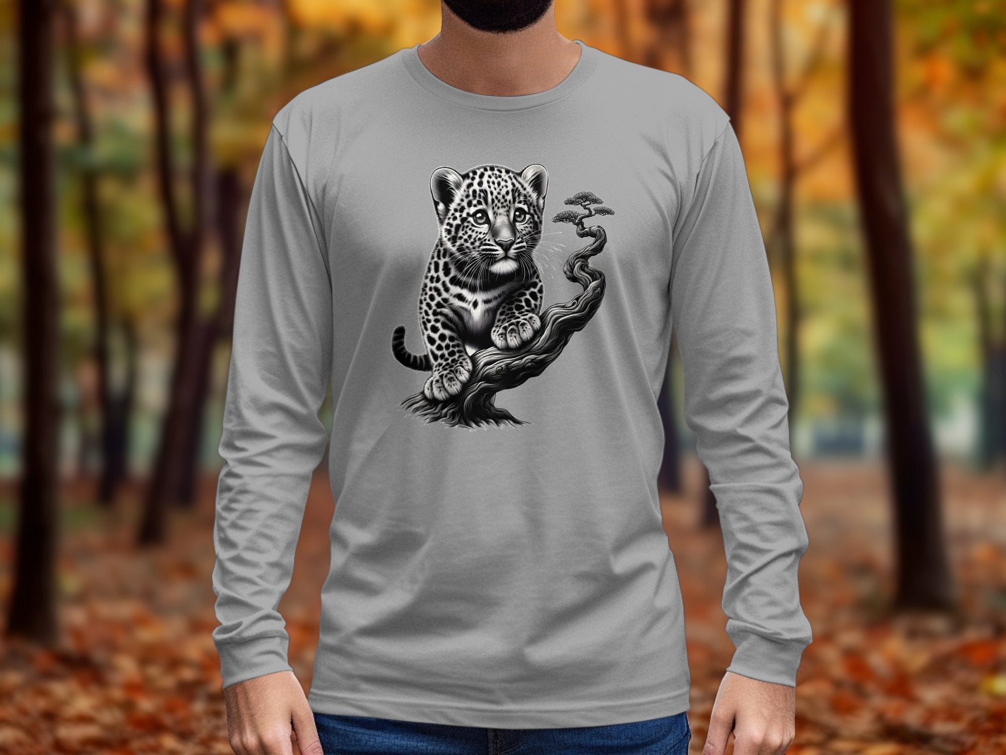 Leopard Bonsai - Coloured Gildan Long Sleeve Realistic Animal Talisman Unisex Cute Tee Graphic Design