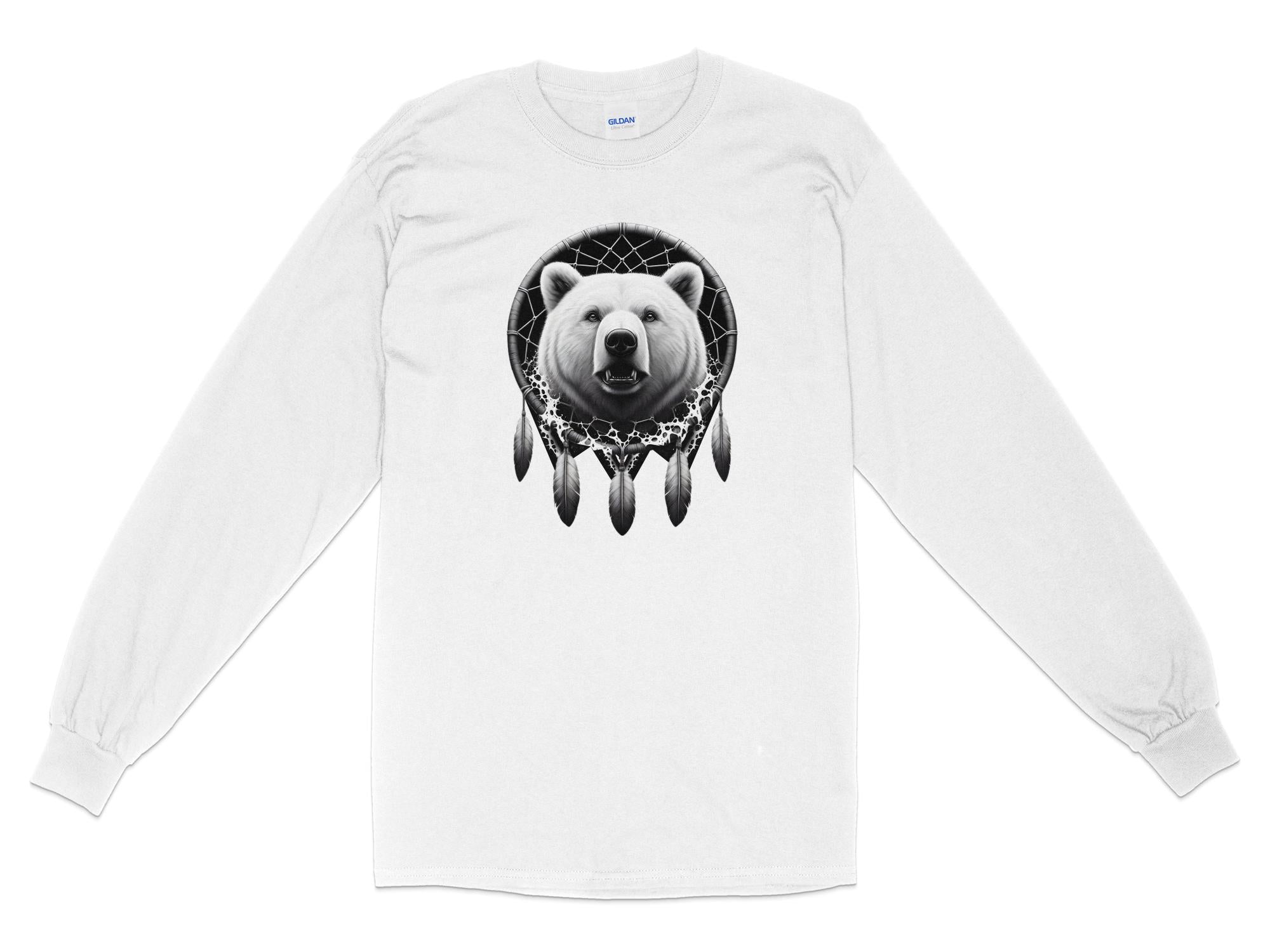 Dreamcatcher Bear - Coloured Gildan Long Sleeve Realistic Native American Talisman Unisex Mythology Tee Graphic Design