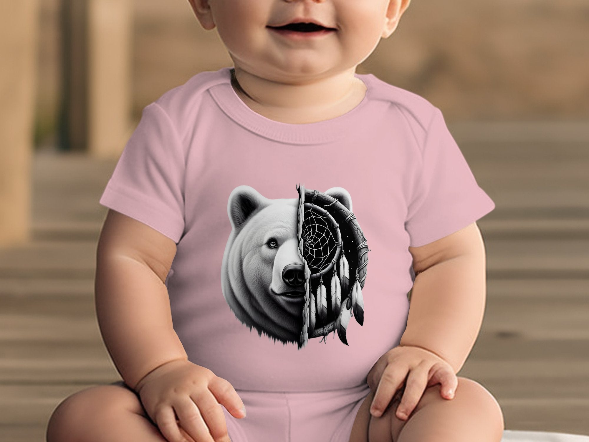 Dreamcatcher Bear - Coloured Toddler Bodysuit Realistic Native American Talisman Unisex Mythology Tee Graphic Design