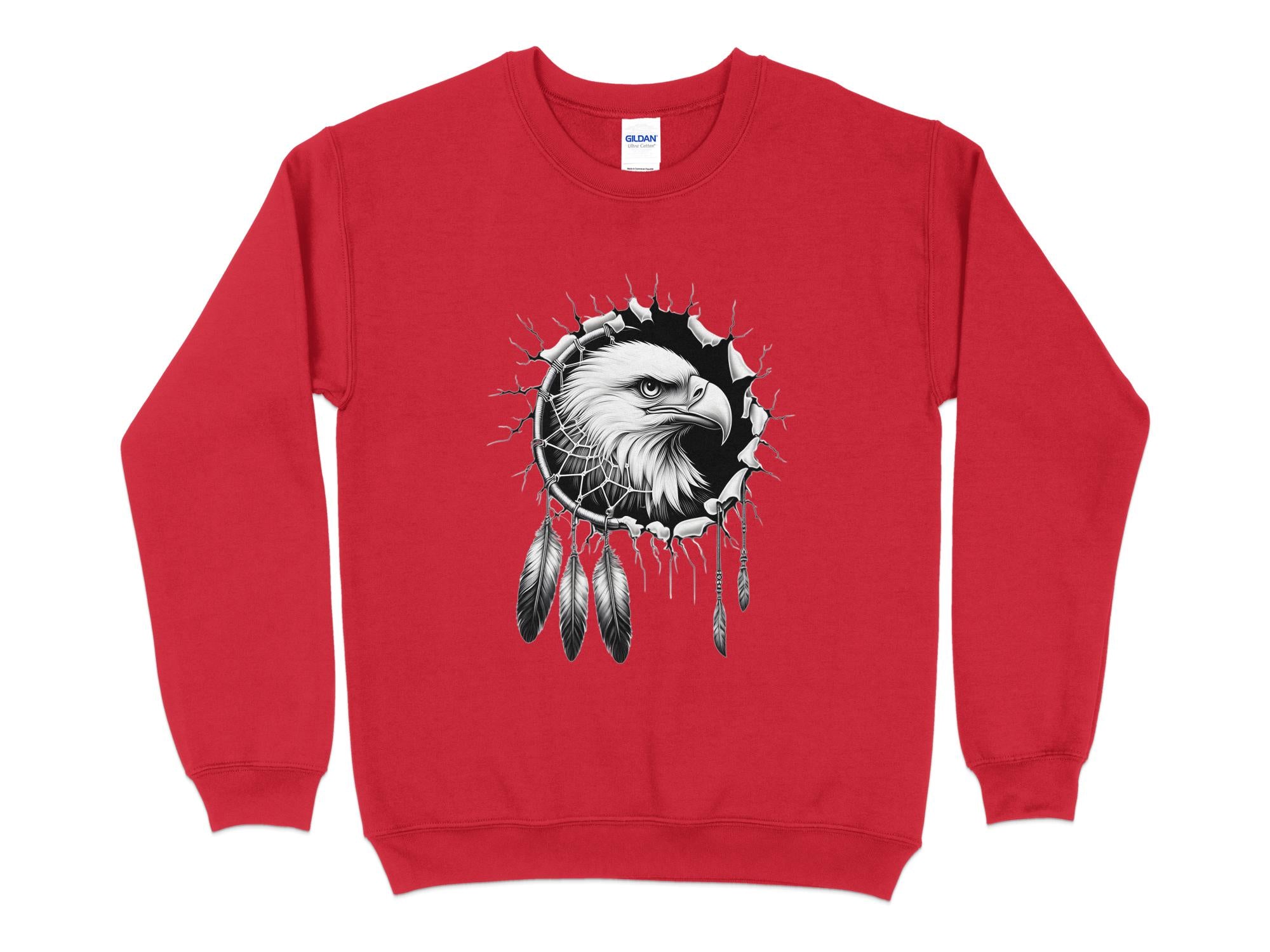 Dreamcatcher Eagle - Coloured Gildan Sweatshirt Realistic Native American Talisman Unisex Mythology Tee Graphic Design