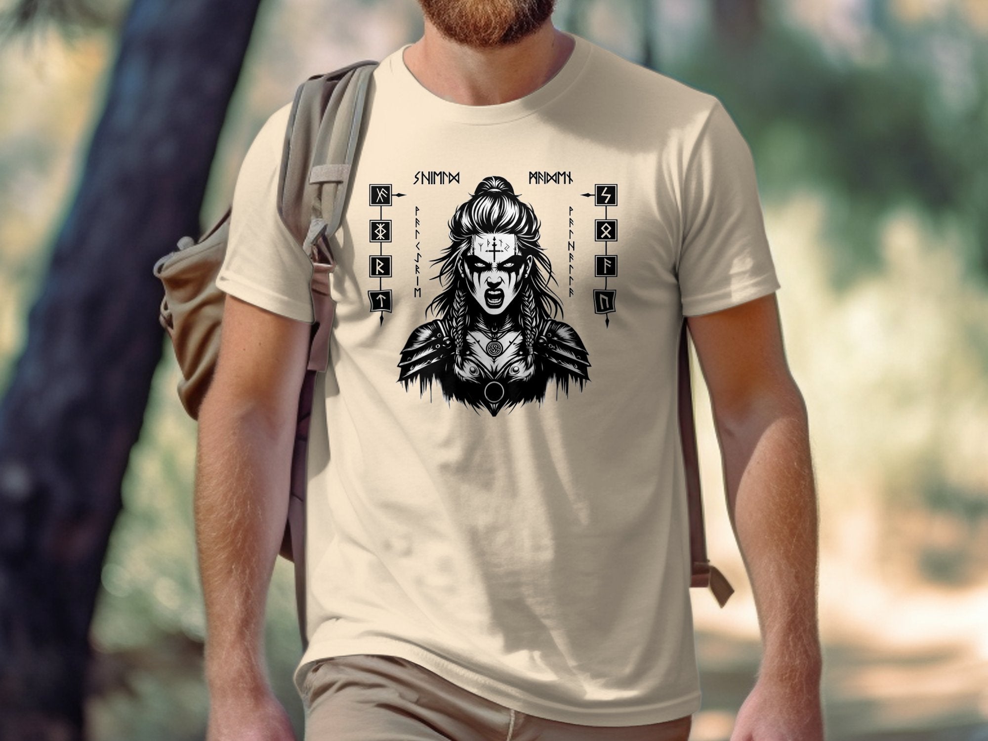 Viking Shield Maiden - Coloured Gildan T Shirt Realistic Norse Talisman Men Women Unisex Valhalla Tee Graphic Design