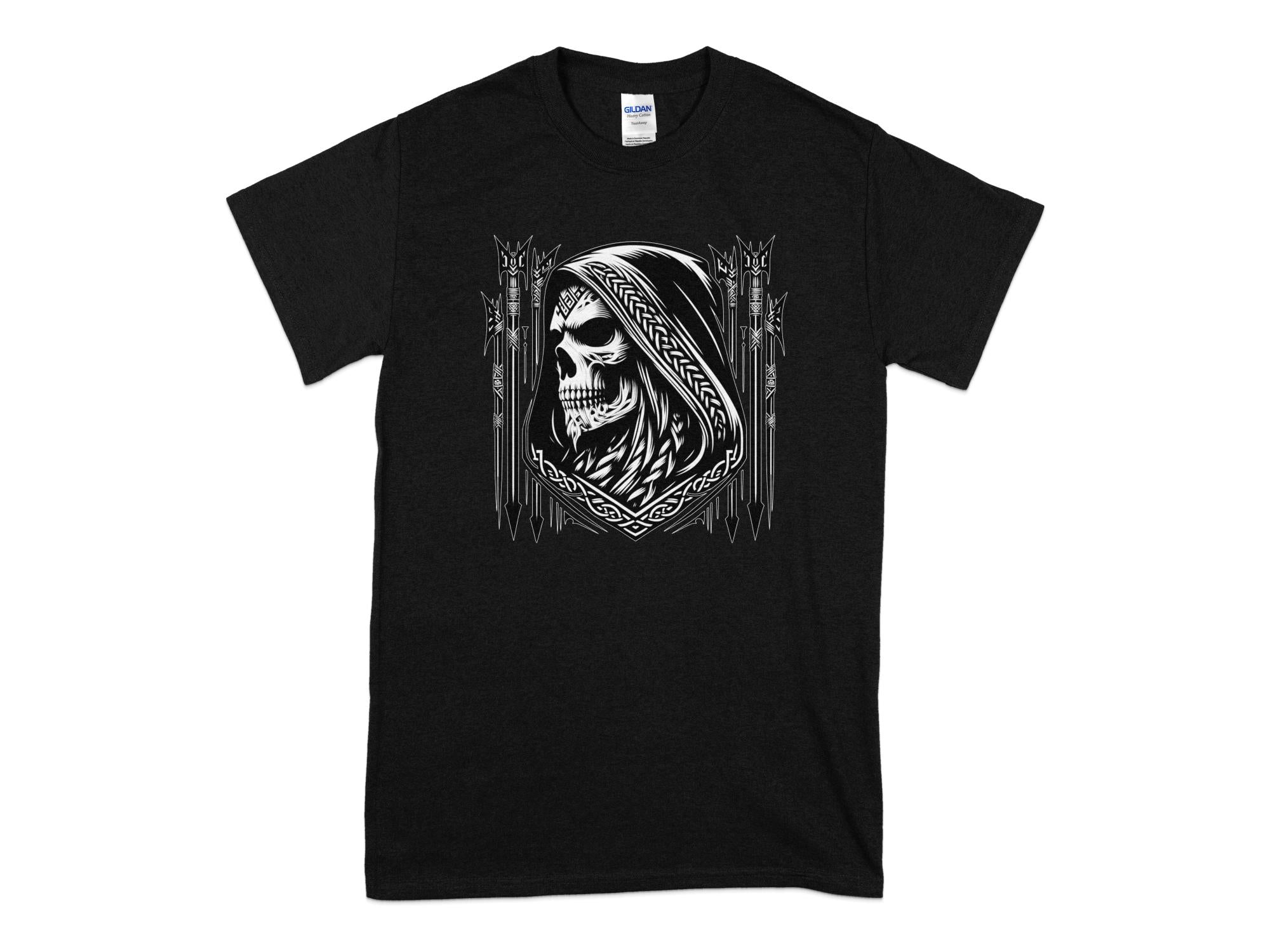 Grim Reaper - Black White Gildan T-Shirt Commemorative Talisman Unisex Tee Graphic Design