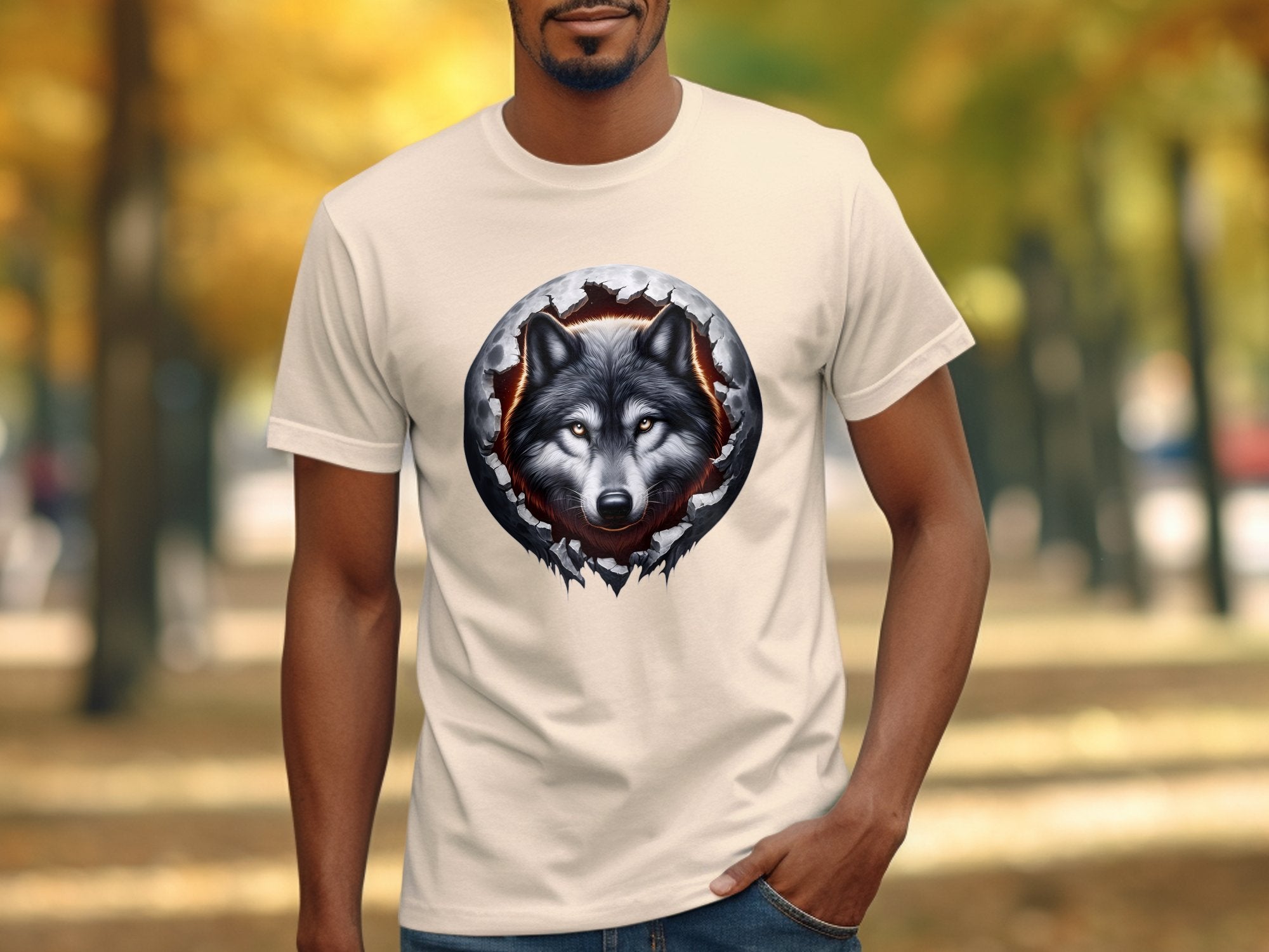 Moon Wolf - T-Shirt Realistic Full Colour Animal Talisman Unisex Mythology Tee Gildan Graphic Design