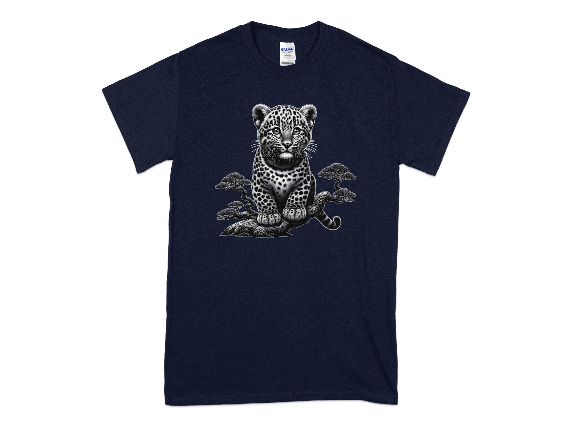 Leopard Bonsai - Coloured Gildan T-Shirt Realistic Animal Talisman Unisex Cute Tee Graphic Design