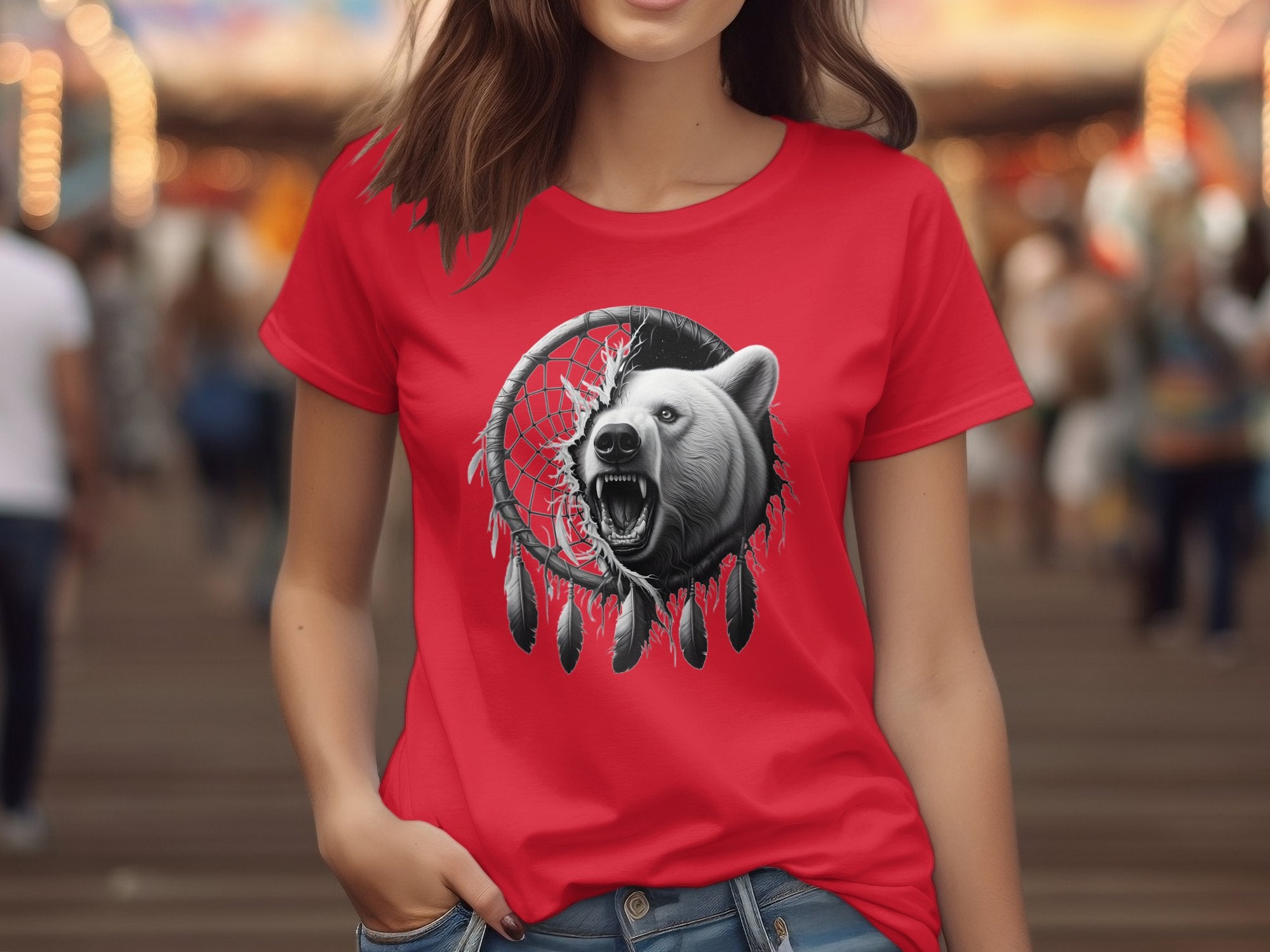 Dreamcatcher Bear - Coloured Gildan T-Shirt Realistic Native American Talisman Unisex Mythology Tee Graphic Design