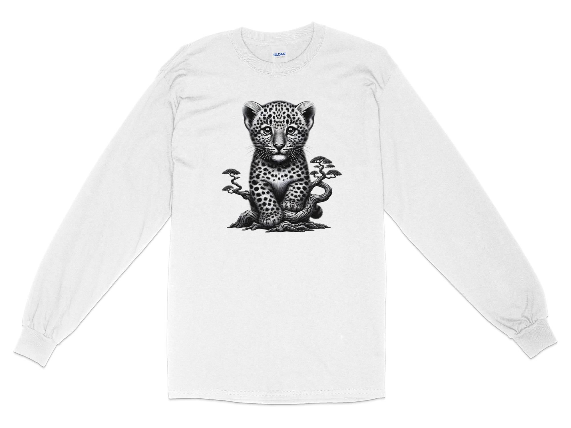 Leopard Bonsai - Coloured Gildan Long Sleeve Realistic Animal Talisman Unisex Cute Tee Graphic Design