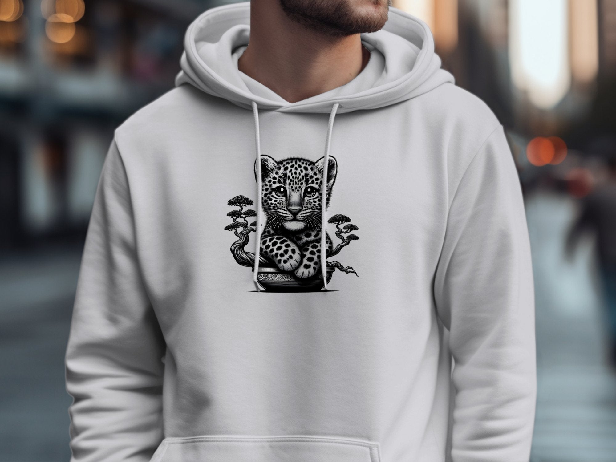 Leopard Bonsai - Coloured Gildan Hoodie Realistic Animal Talisman Unisex Cute Tee Graphic Design