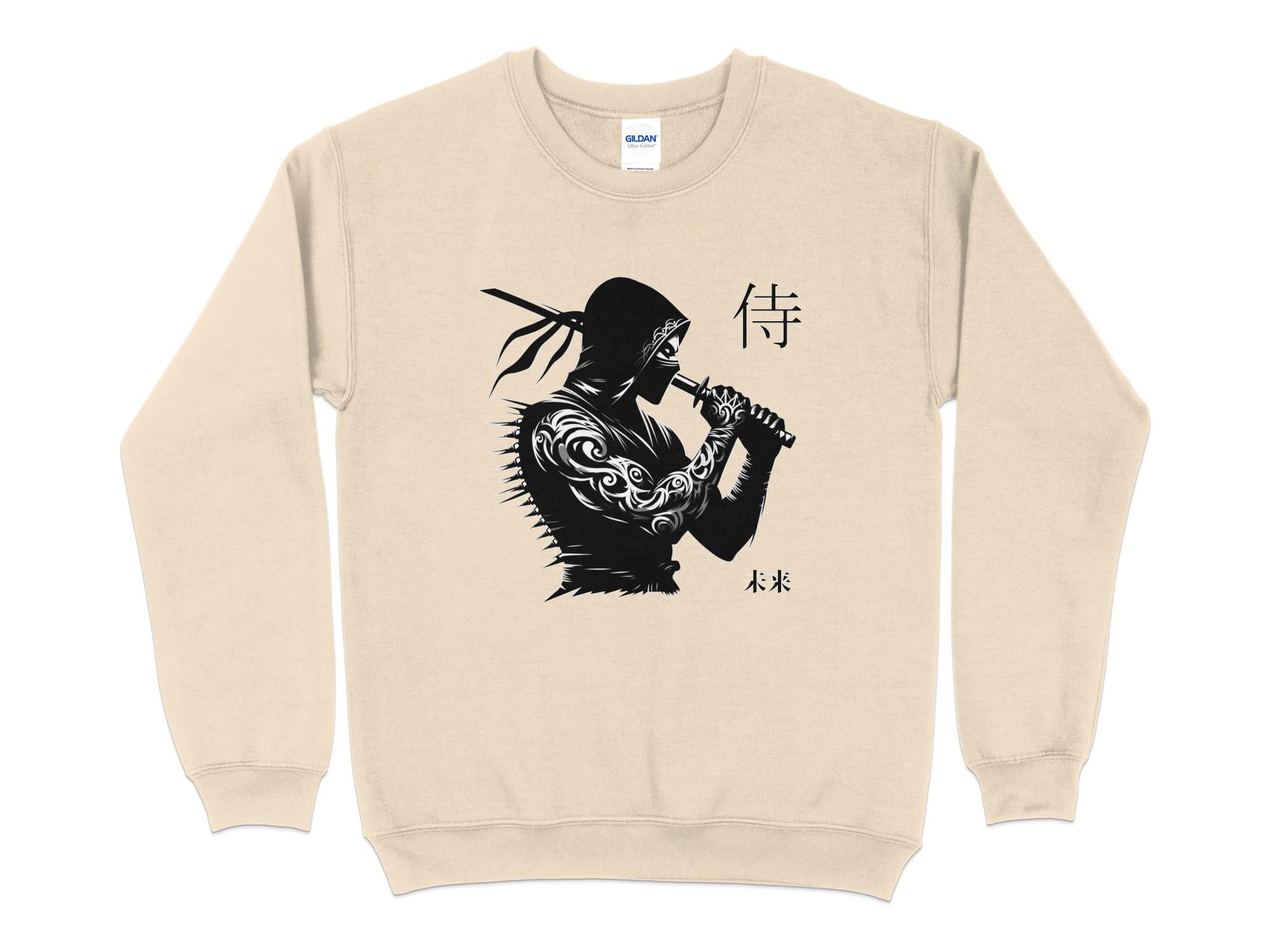 Samurai Ninja - Coloured Gildan Sweatshirt Japanese Talisman Unisex Cultural Symbolic Graphic Design