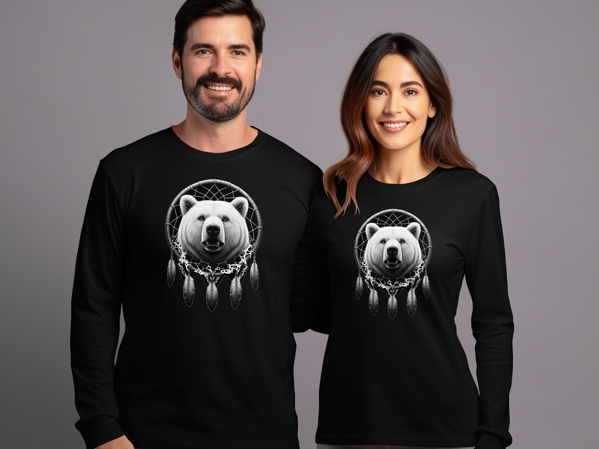 Dreamcatcher Bear - Coloured Gildan Long Sleeve Realistic Native American Talisman Unisex Mythology Tee Graphic Design