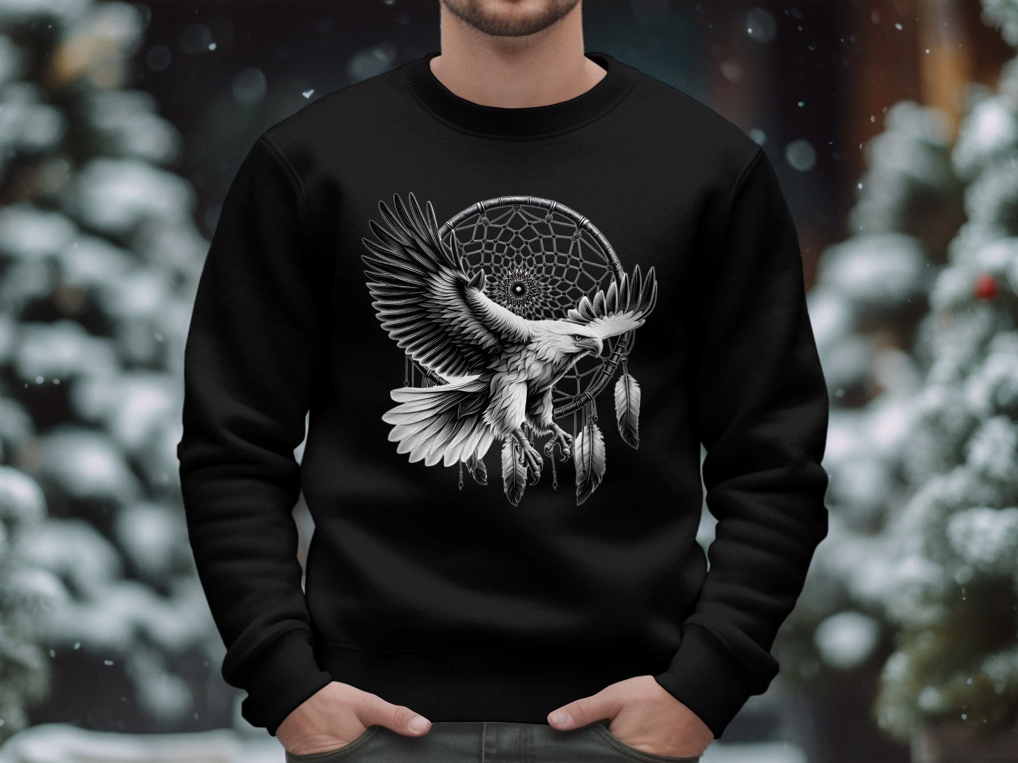 Dreamcatcher Eagle - Coloured Gildan Sweatshirt Realistic Native American Talisman Unisex Mythology Tee Graphic Design