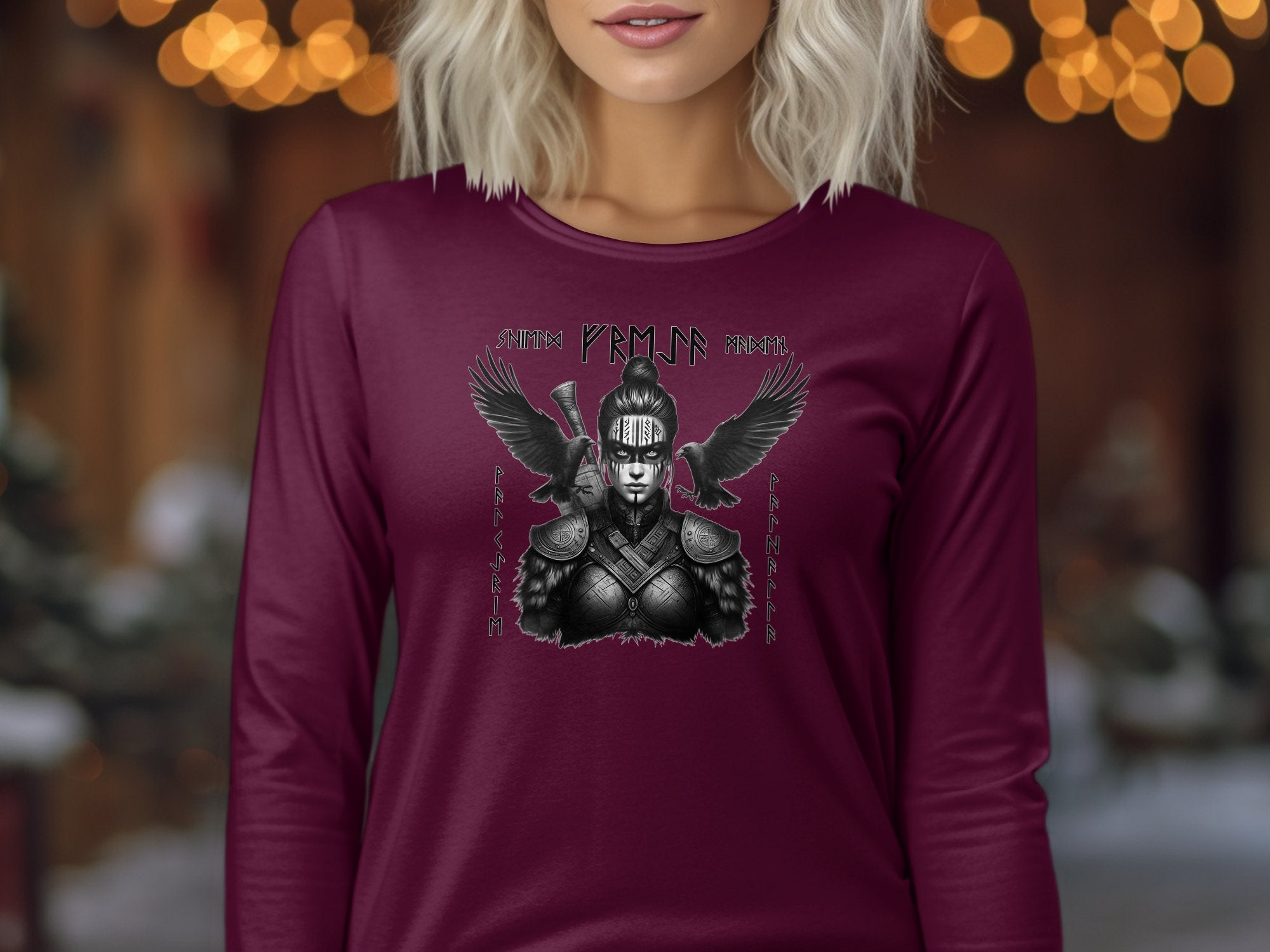 Viking Shield Maiden - Coloured Gildan Long Sleeve Realistic Norse Talisman Men Women Unisex Valhalla Tee Graphic Design