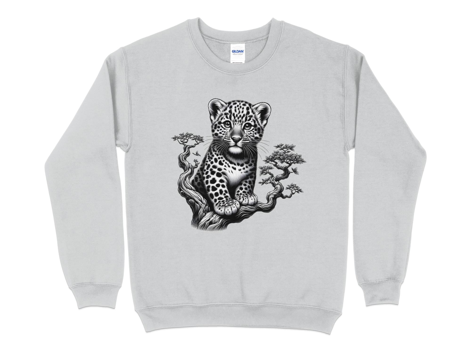 Leopard Bonsai - Coloured Gildan Sweatshirt Realistic Animal Talisman Unisex Cute Tee Graphic Design