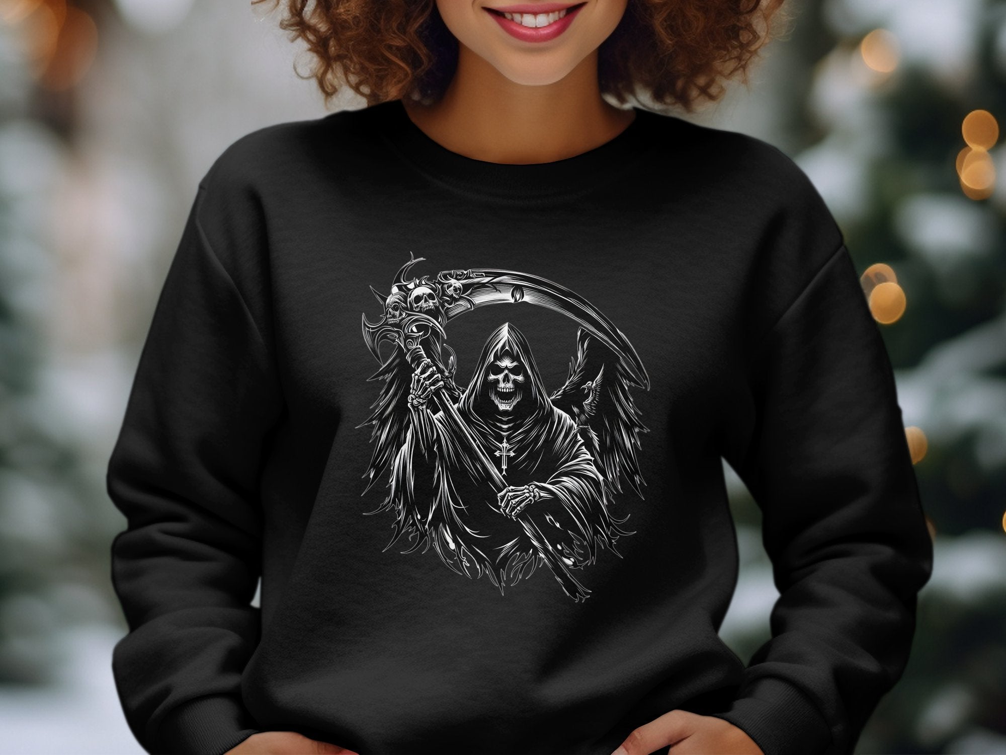 Grim Reaper - Black White Gildan Sweatshirt Commemorative Talisman Unisex Tee Graphic Design