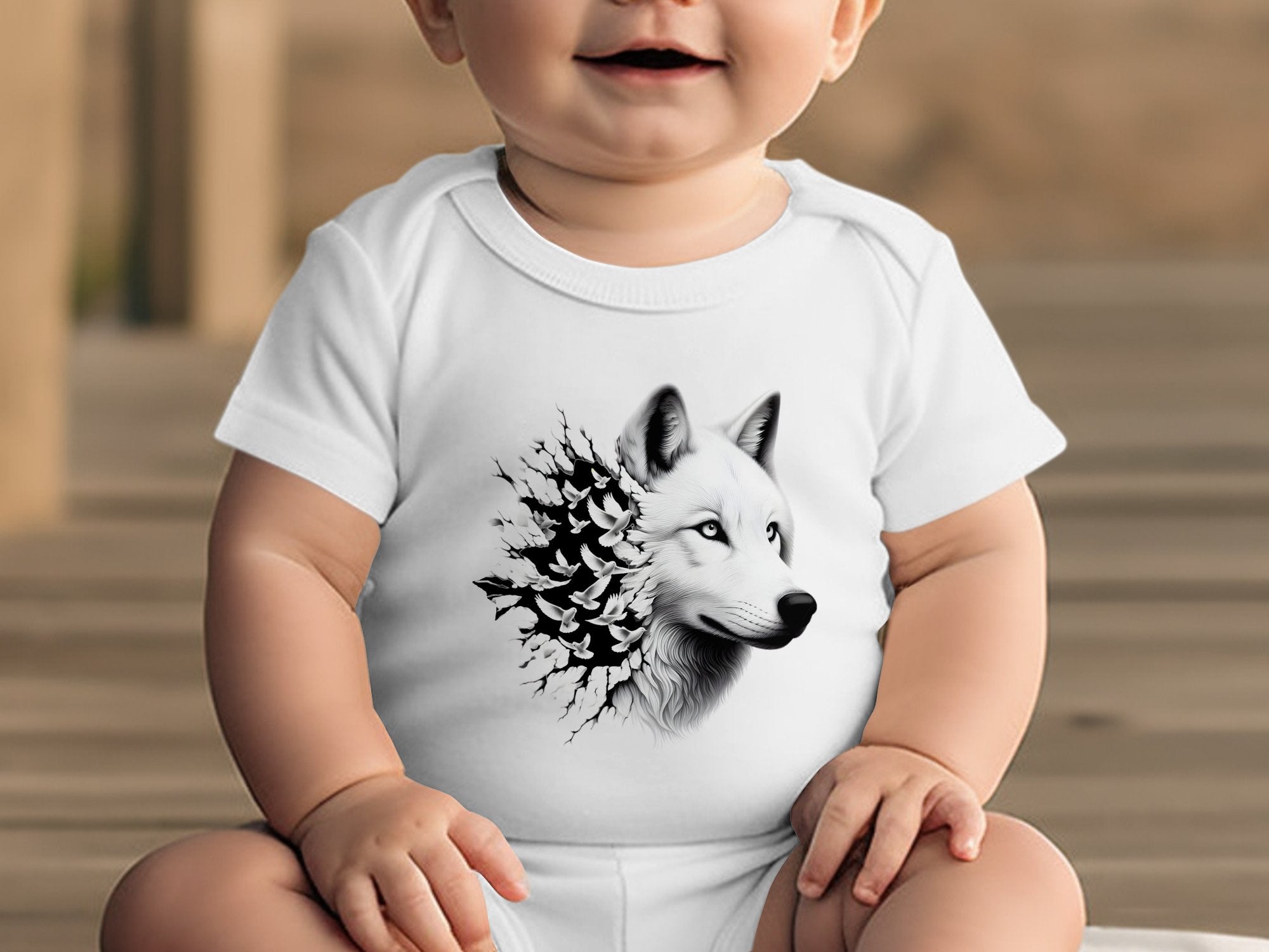 Wolf x Doves - Coloured Toddler Bodysuit Realistic Animal Talisman Unisex Tee Graphic Design