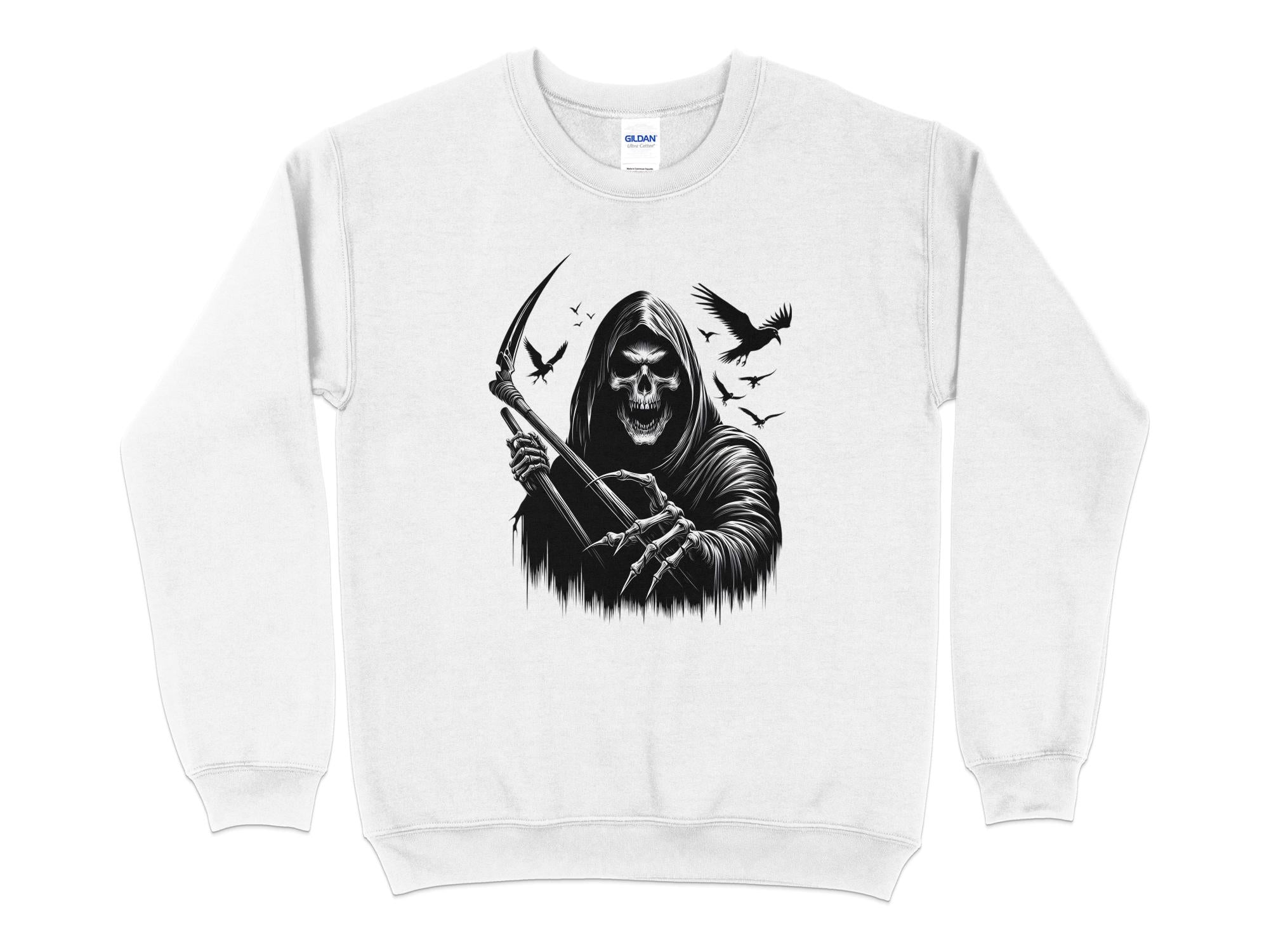 Grim Reaper - Black White Gildan Sweatshirt Commemorative Talisman Unisex Tee Graphic Design