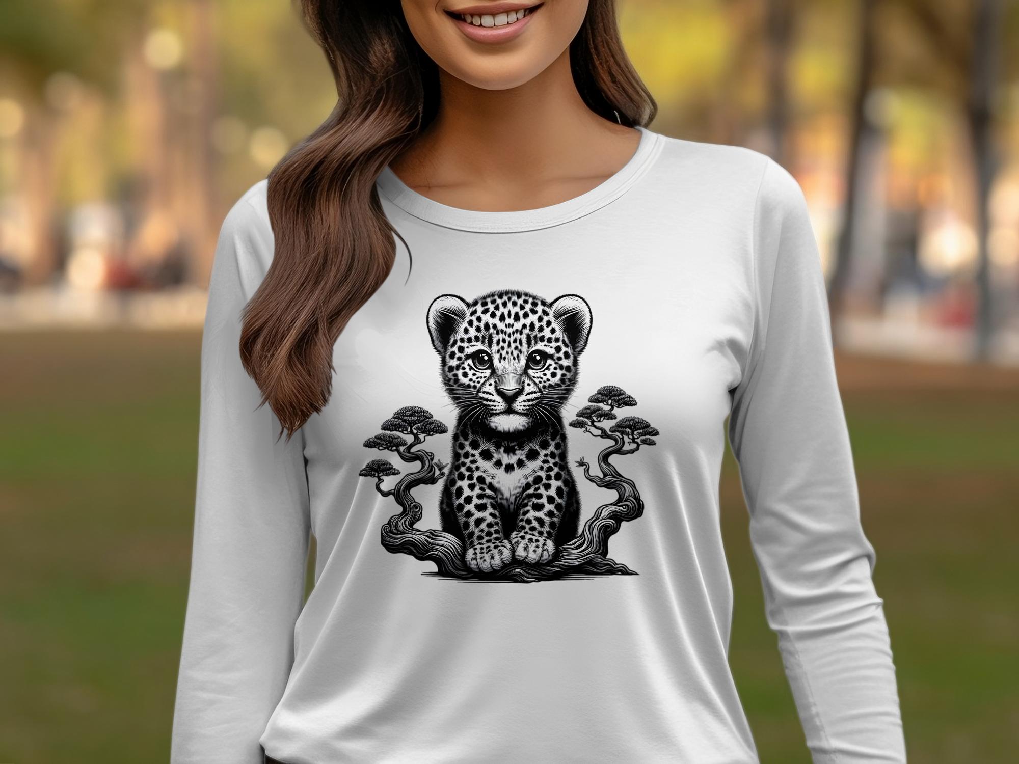 Leopard Bonsai - Coloured Gildan Long Sleeve Realistic Animal Talisman Unisex Cute Tee Graphic Design