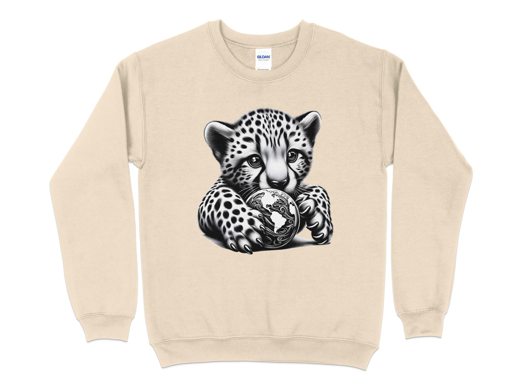 Cheetah World - Coloured Gildan Sweatshirt Realistic Animal Talisman Unisex Cute Tee Graphic Design